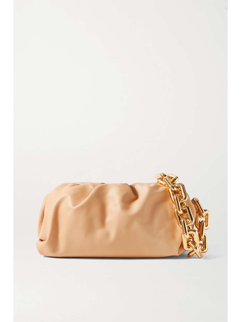 Gathered Leather Clutch Beige