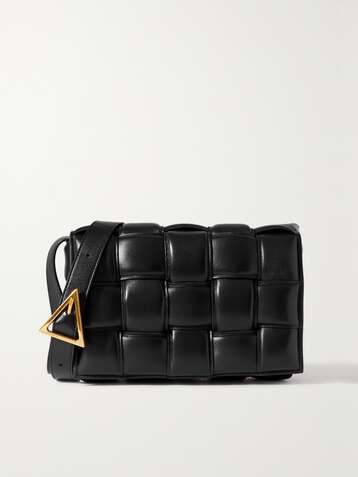 보테가 베네타 Bottega Veneta Cassette padded intrecciato leather shoulder bag,Black