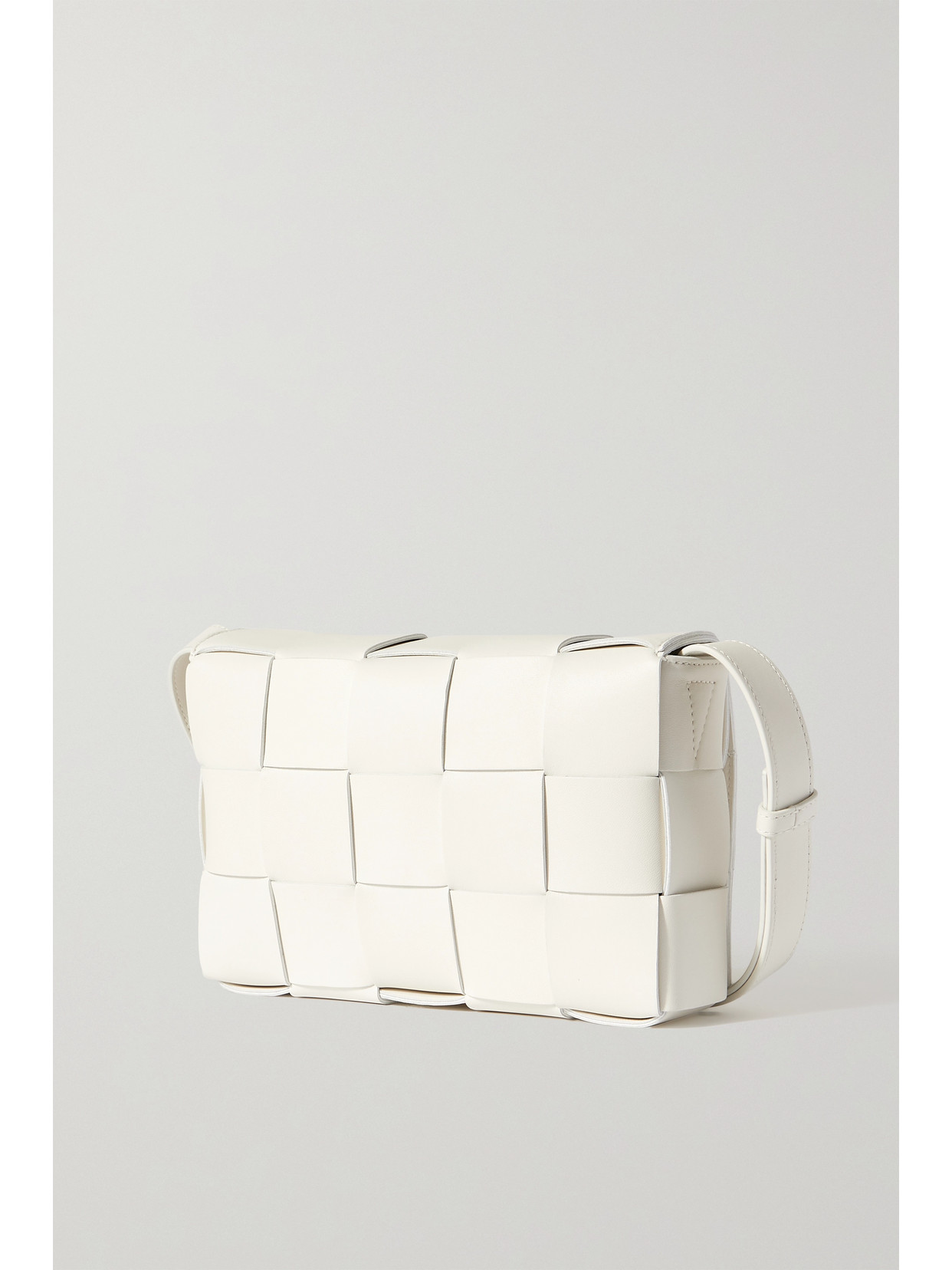 Bottega Veneta Cassette Intrecciato Leather Shoulder Bag In White