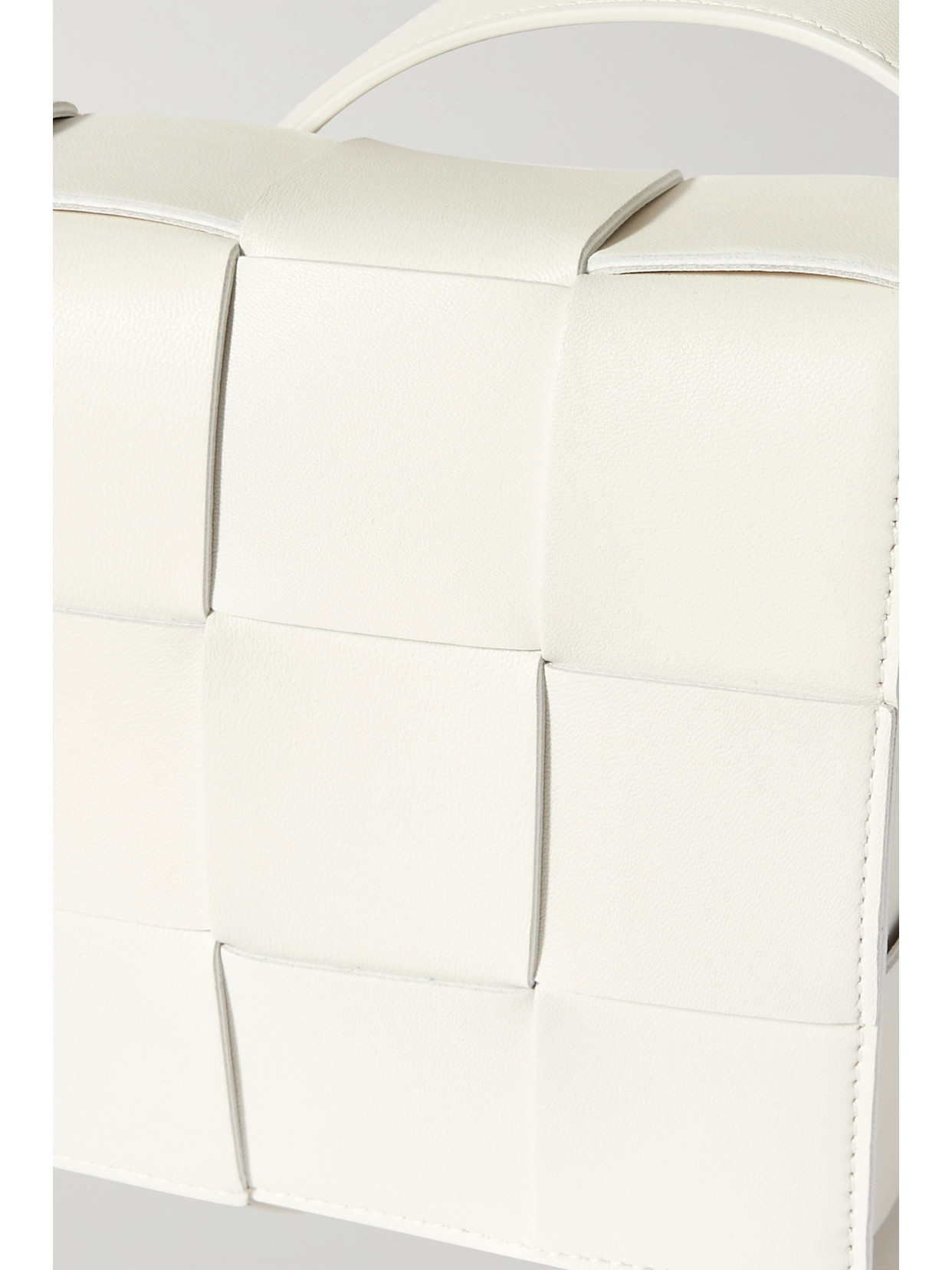 Bottega Veneta Cassette Intrecciato Leather Shoulder Bag In White