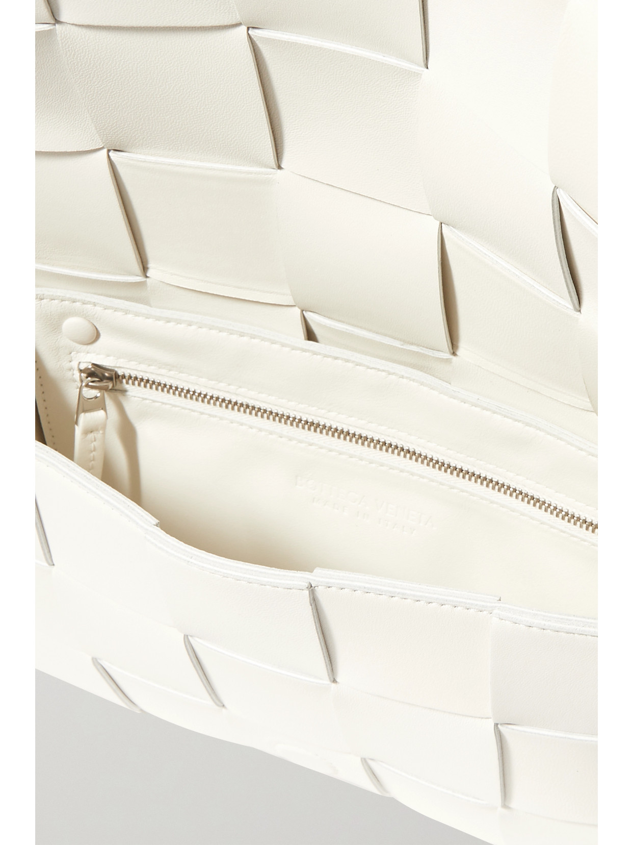 Bottega Veneta Cassette Intrecciato Leather Shoulder Bag In White