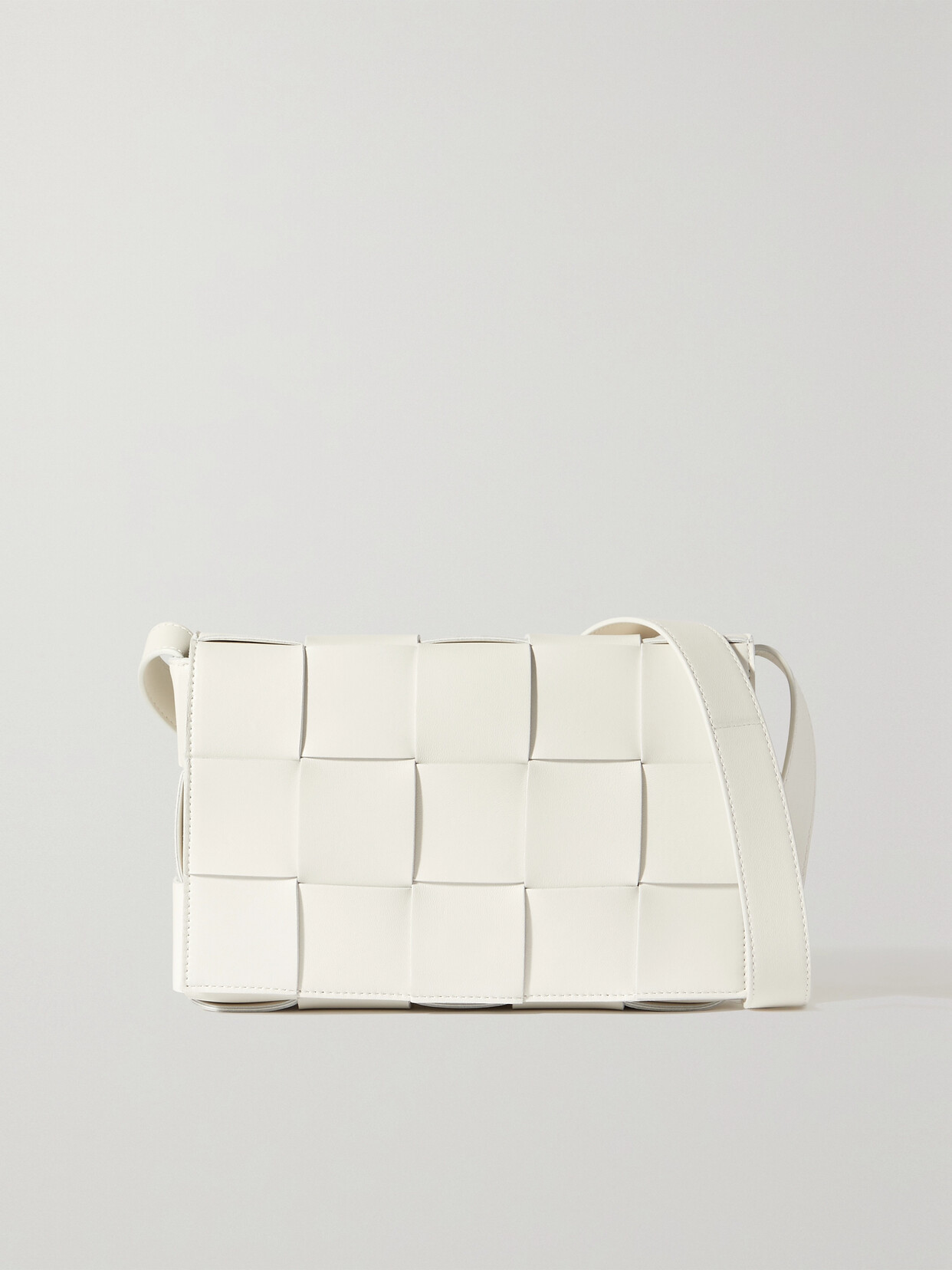 Bottega Veneta Cassette Intrecciato Leather Shoulder Bag In White