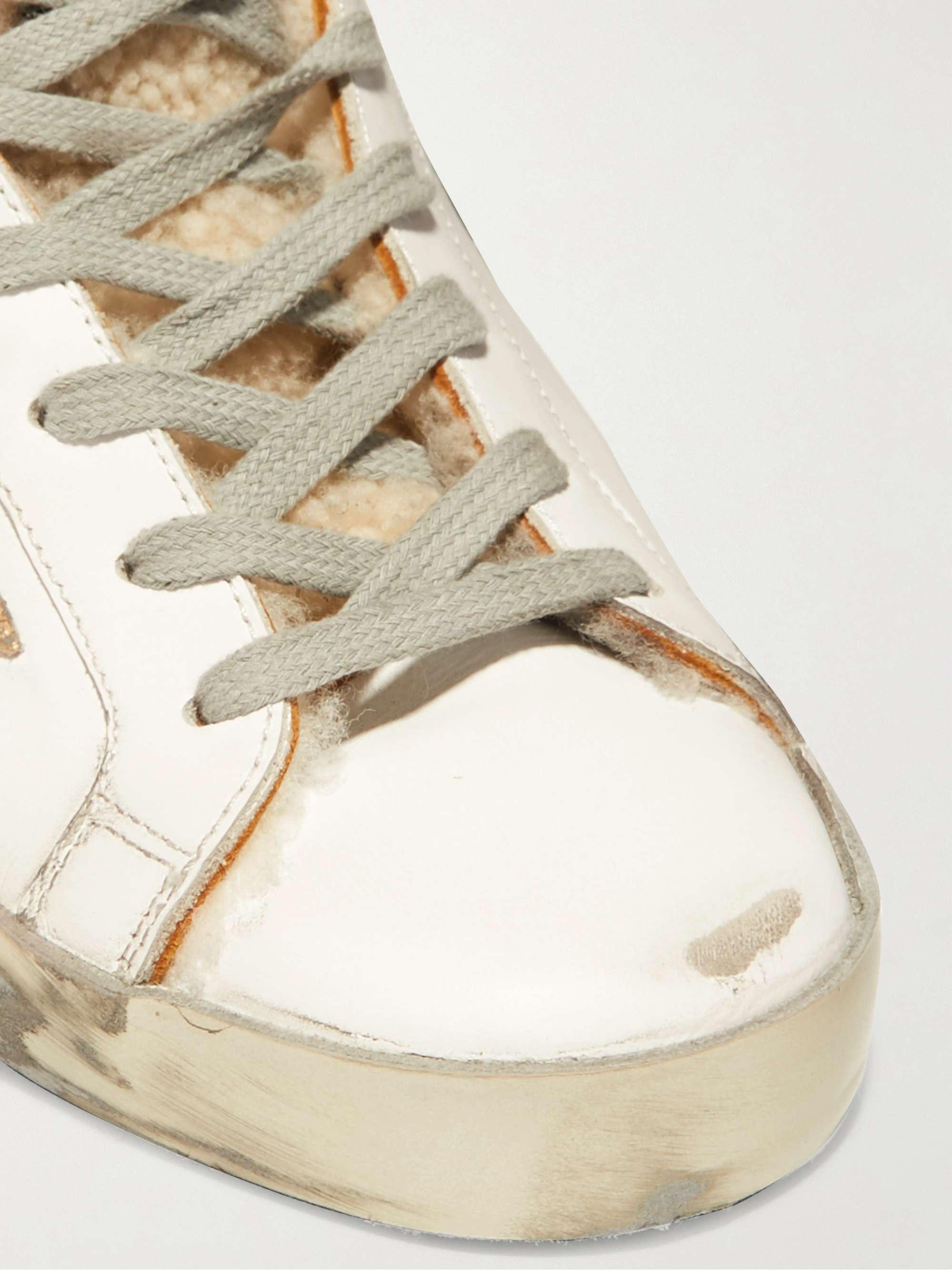 GOLDEN GOOSE Superstar faux pearl-embellished distressed leather sneakers