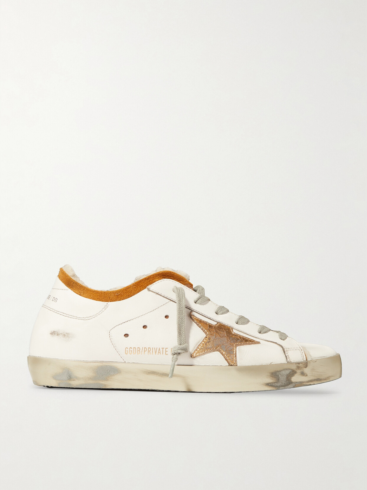 Golden Goose Superstar Shearling-lined Distressed Leather Sneakers In White