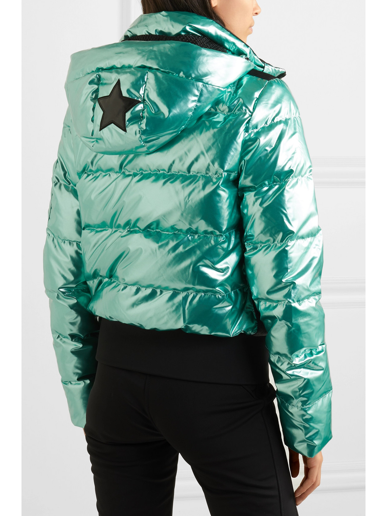 GOLDBERGH AURA HOODED APPLIQUÉD QUILTED METALLIC DOWN SKI JACKET