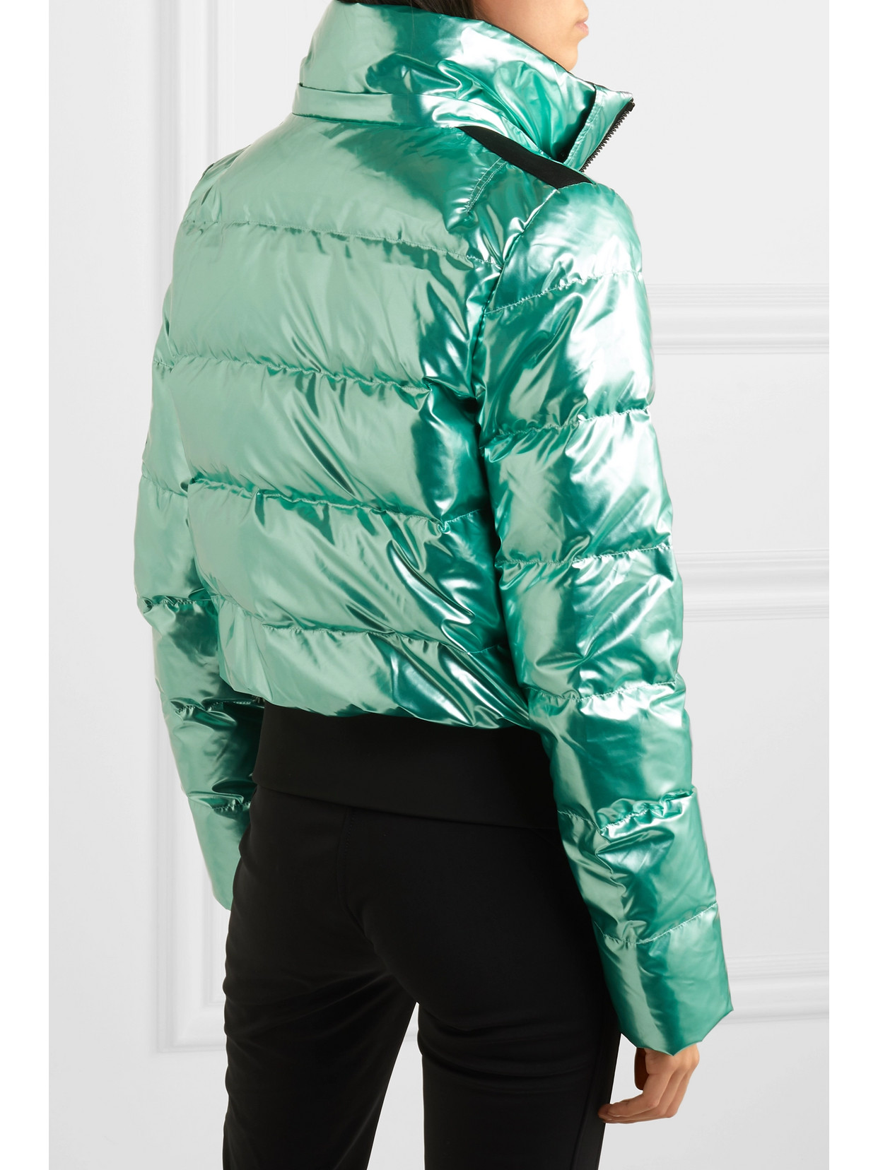 GOLDBERGH AURA HOODED APPLIQUÉD QUILTED METALLIC DOWN SKI JACKET