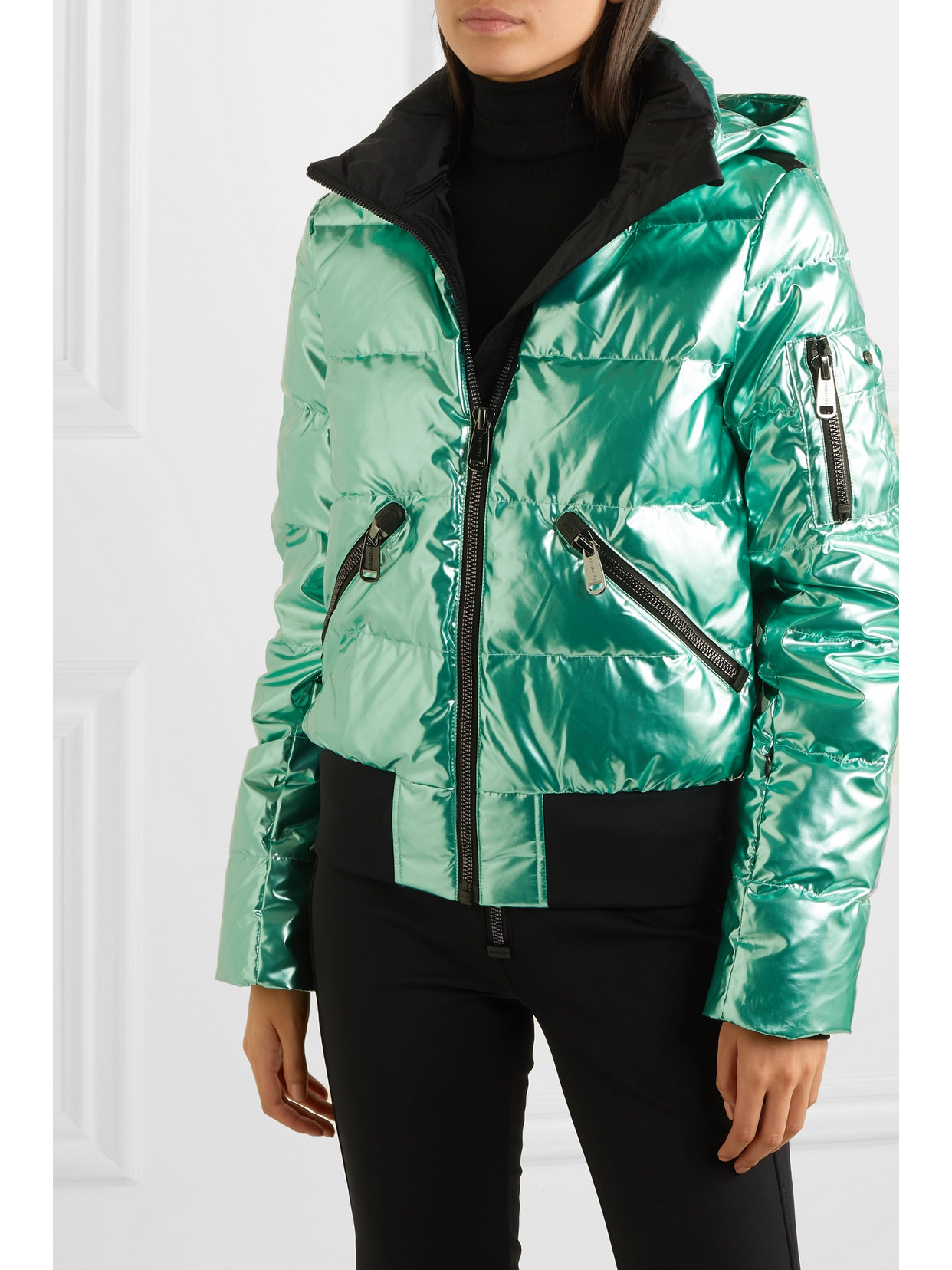 GOLDBERGH AURA HOODED APPLIQUÉD QUILTED METALLIC DOWN SKI JACKET