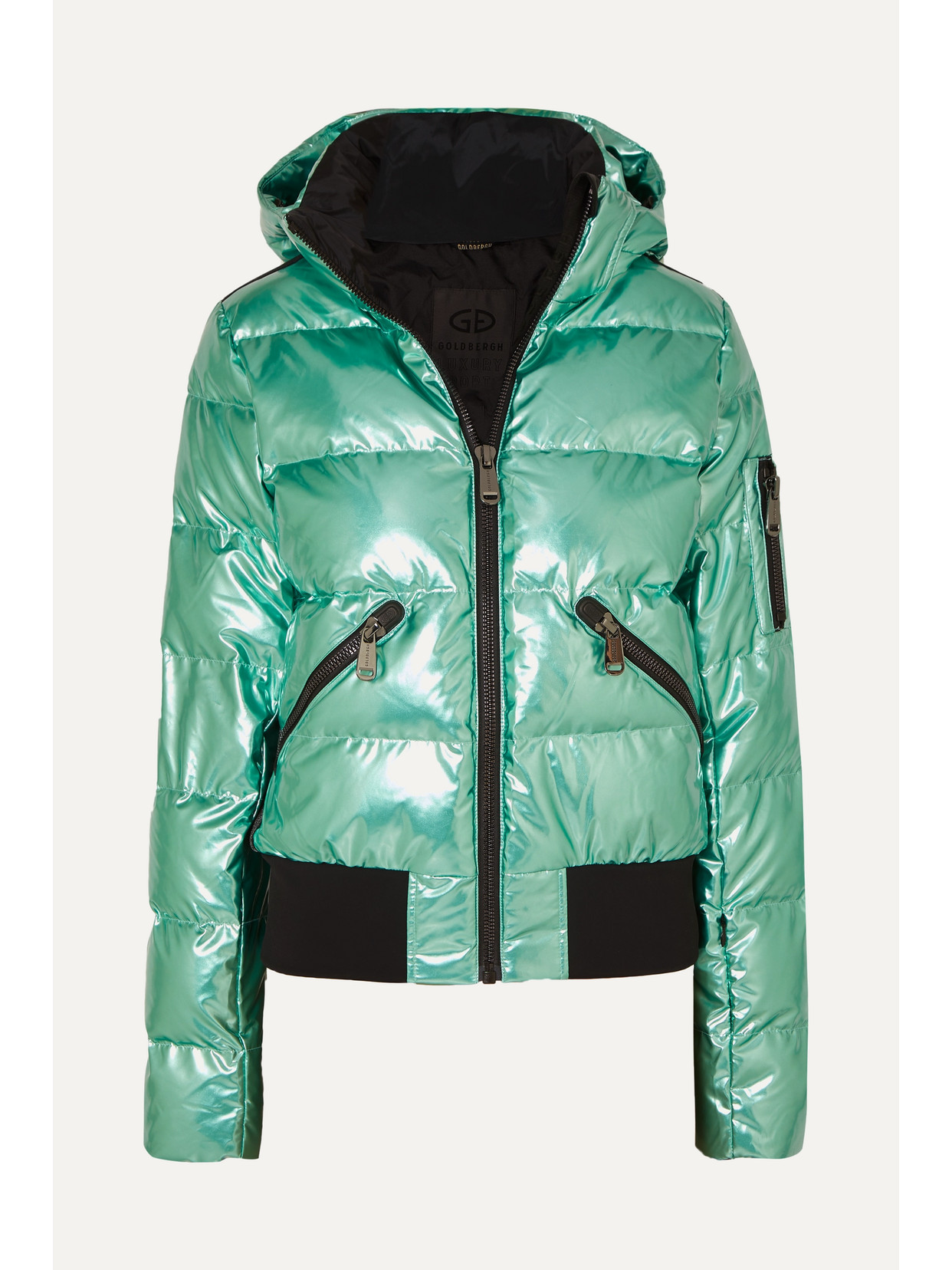 GOLDBERGH AURA HOODED APPLIQUÉD QUILTED METALLIC DOWN SKI JACKET