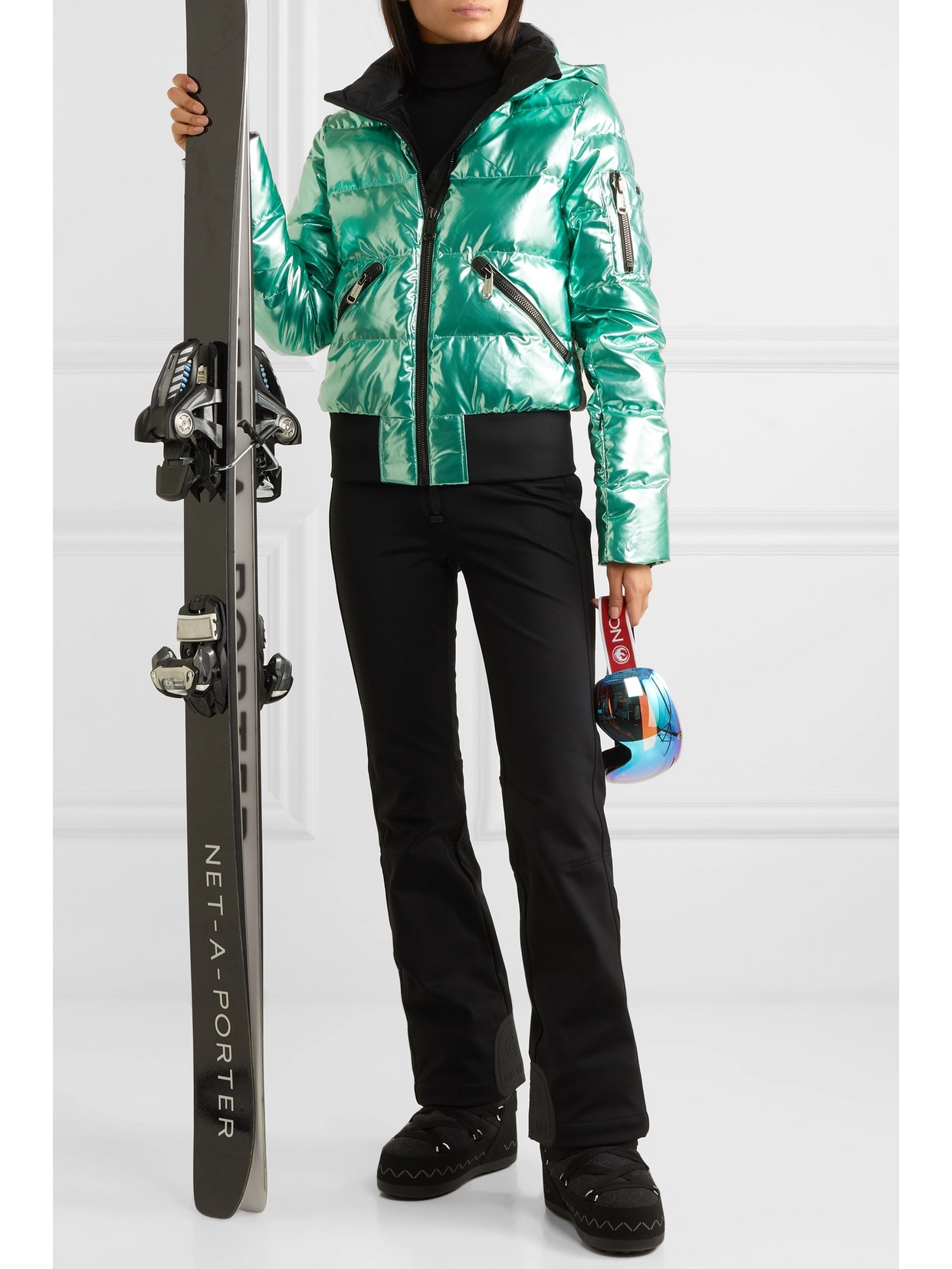 GOLDBERGH AURA HOODED APPLIQUÉD QUILTED METALLIC DOWN SKI JACKET