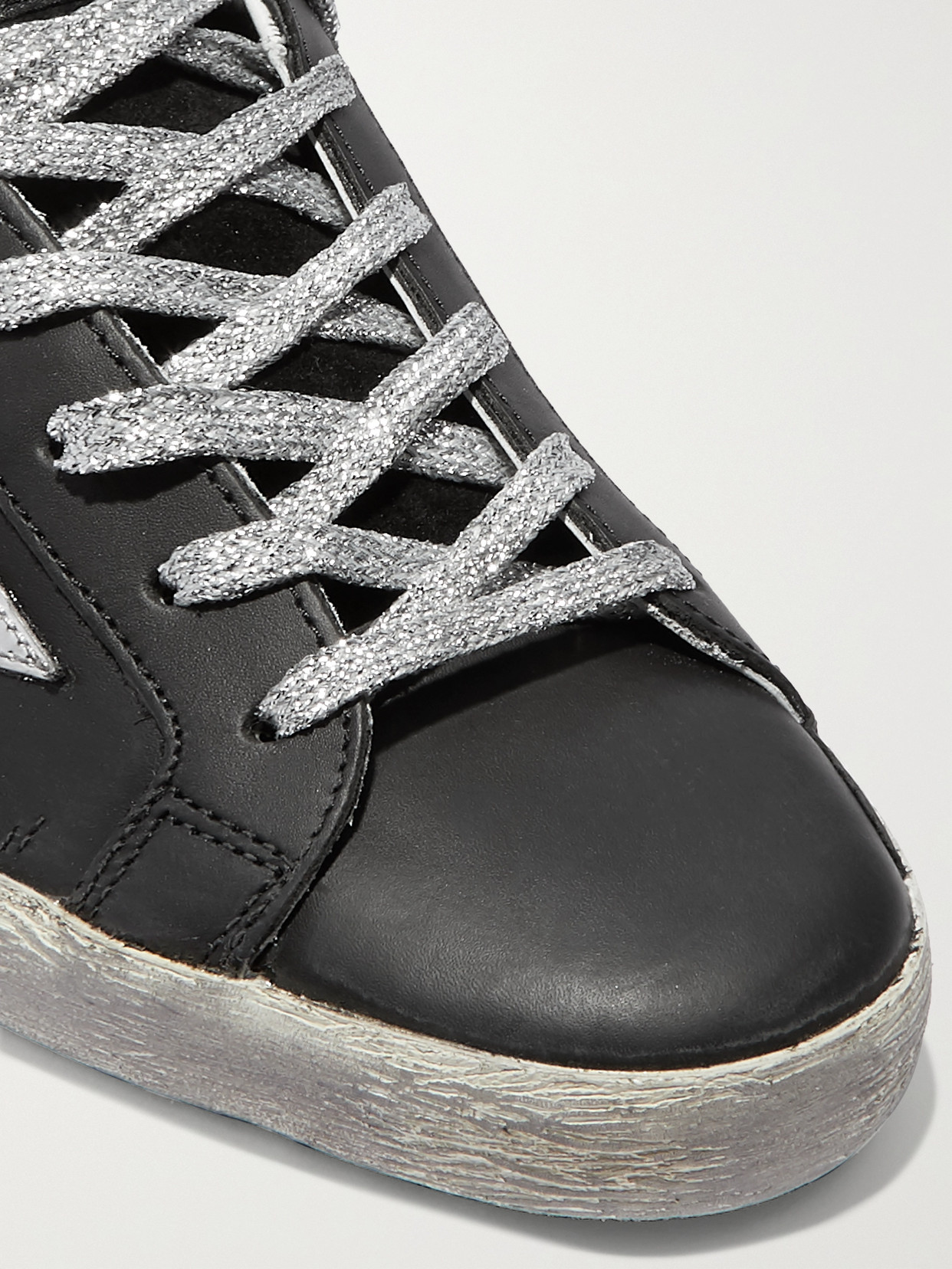 Golden Goose Superstar Metallic Distressed Leather And Suede Sneakers In Black
