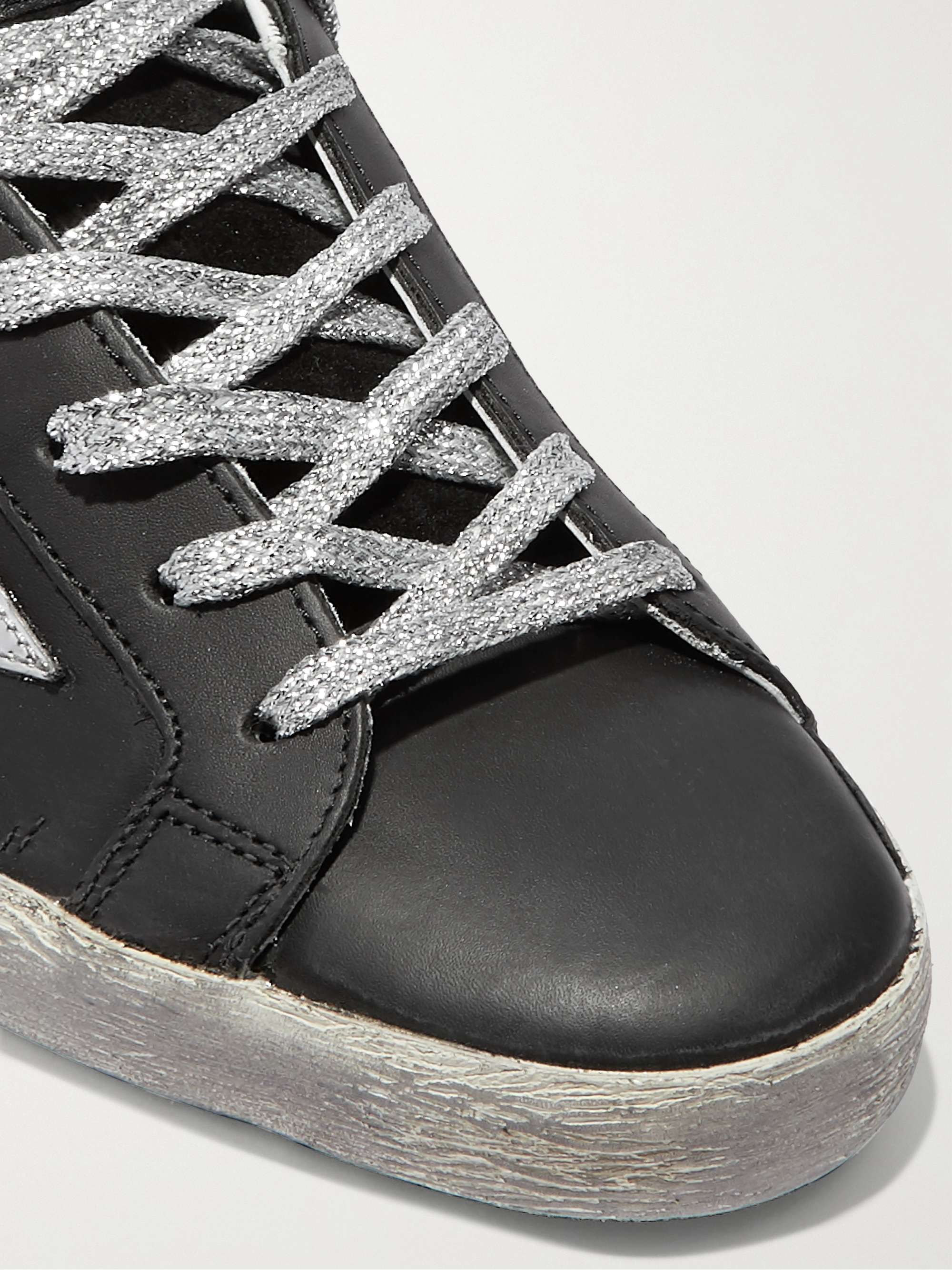 GOLDEN GOOSE Superstar faux pearl-embellished distressed leather sneakers