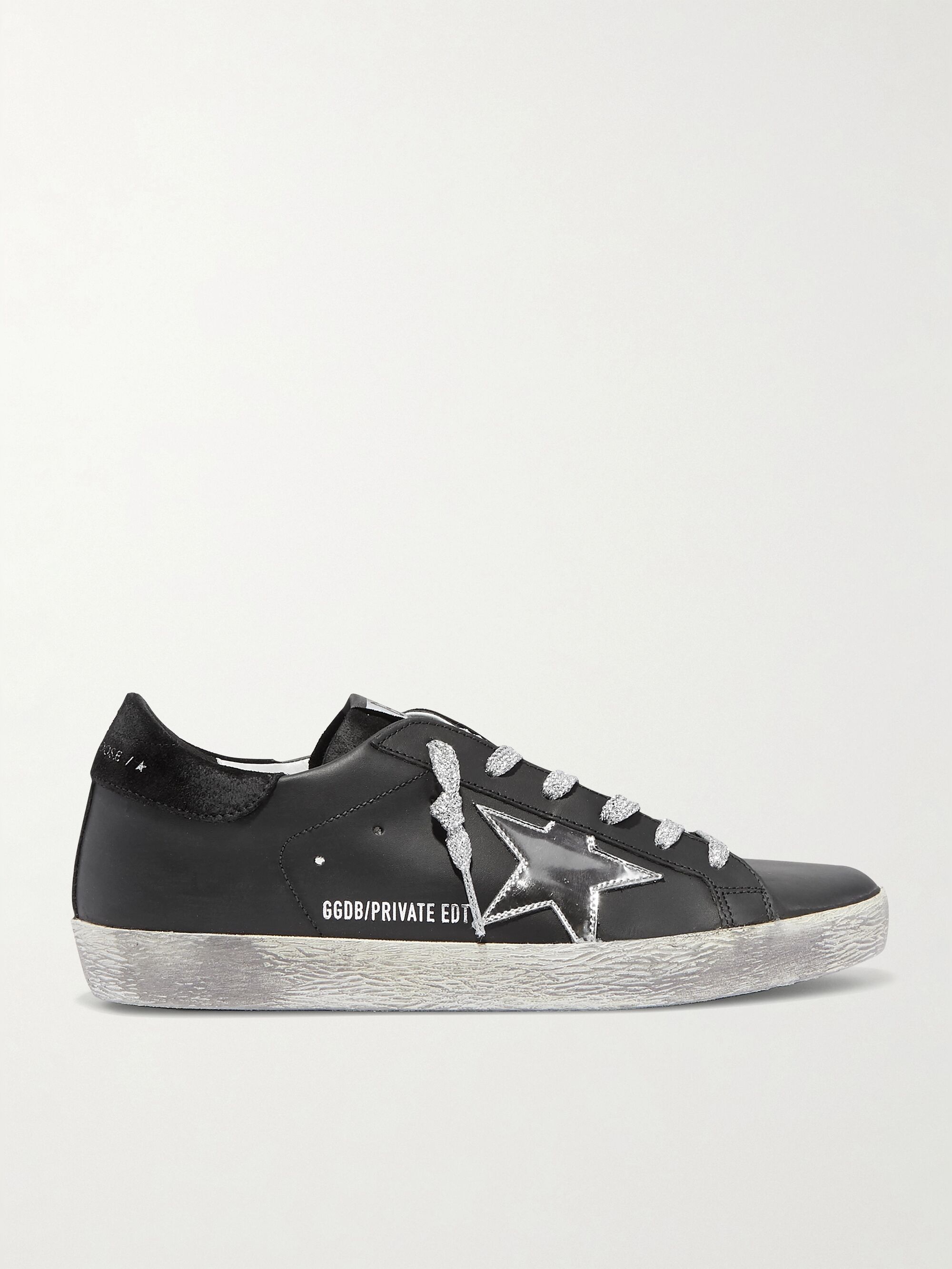 Noir Baskets en cuir et en daim métallisés effet vieilli Superstar ... Noir Baskets en cuir et en daim métallisés effet vieilli Superstar ...