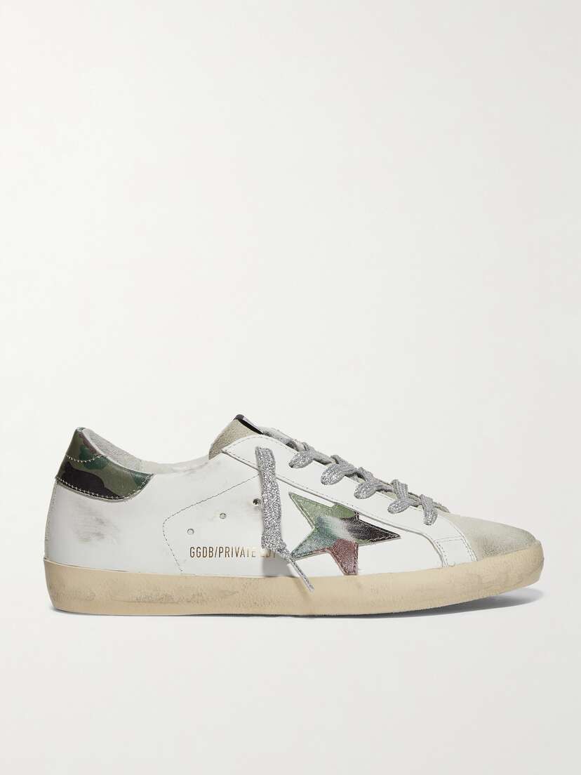 Golden Goose Superstar Distressed Printed Leather And Suede Sneakers