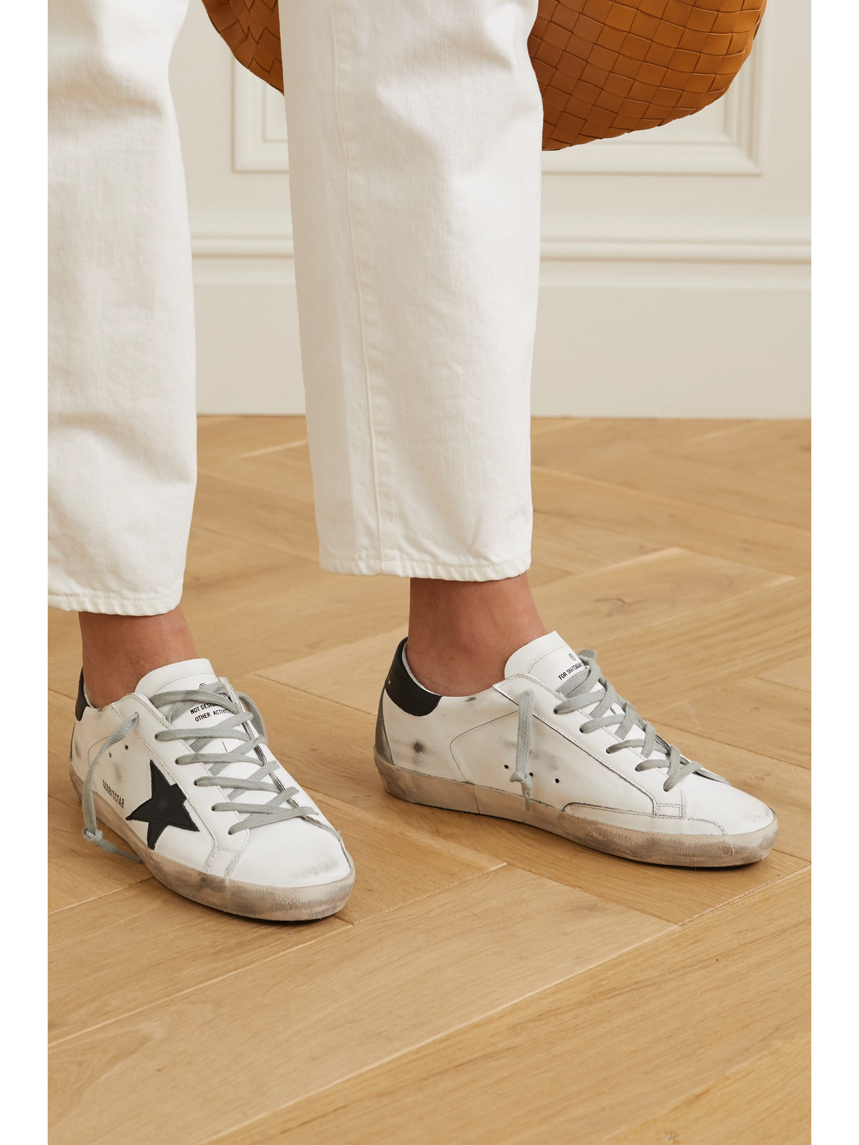 Shop Golden Goose Superstar Distressed Leather Sneakers In White