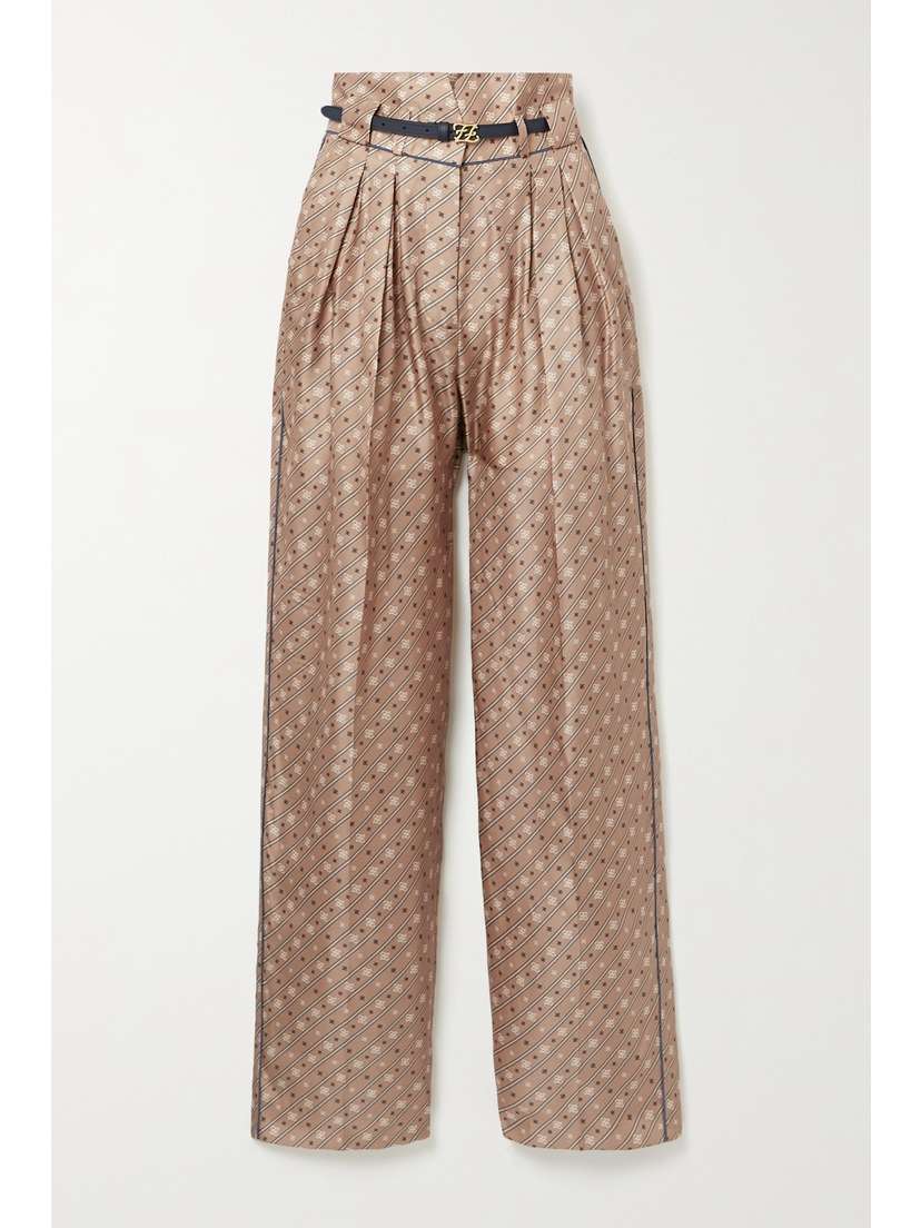 Fendi Belted Printed Silk-satin Twill Wide-leg Pants