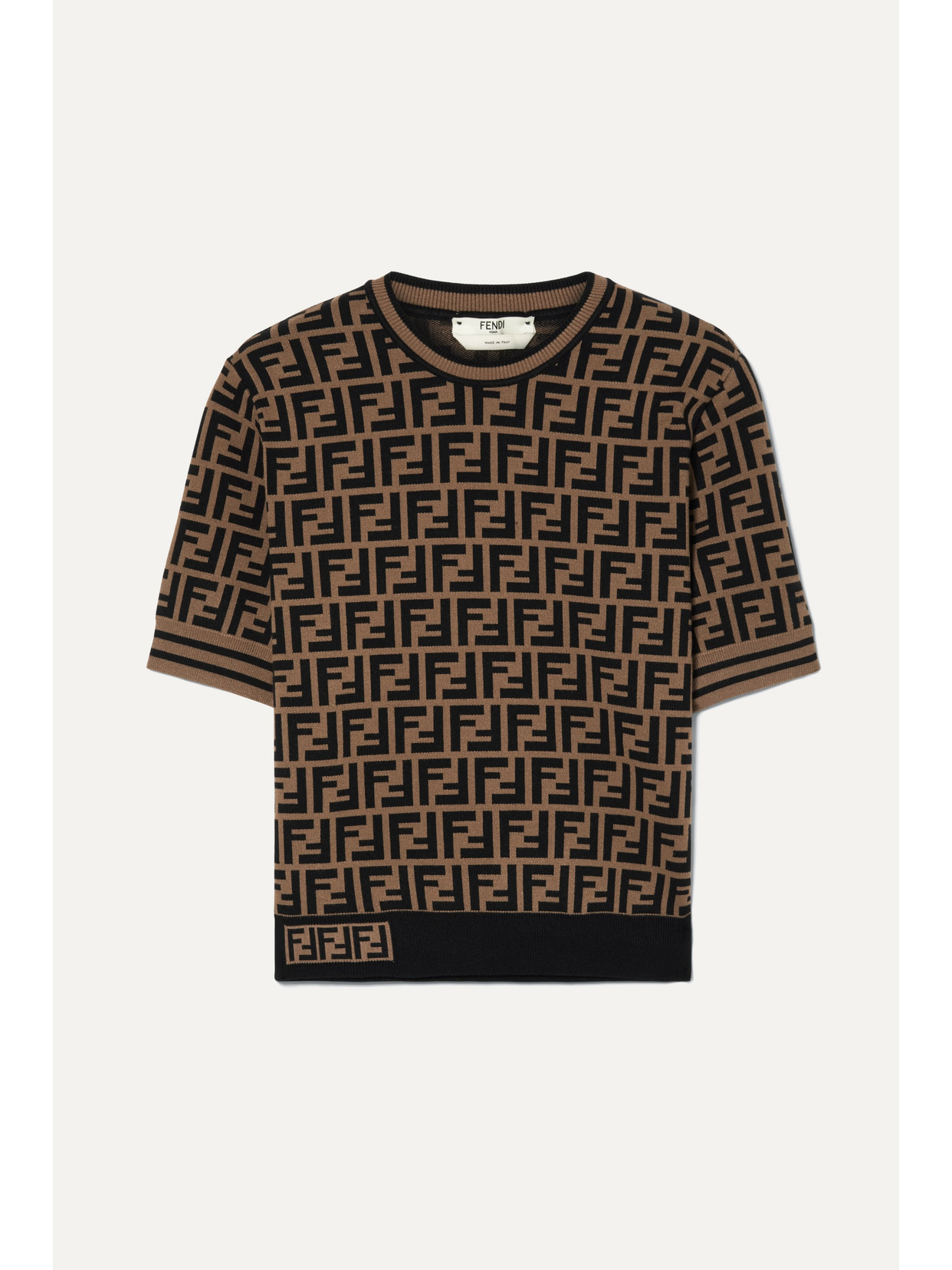 Fendi Women Brown T-shirt With Short Sleeves And All-over Ff Motiv In Cotton Woman In Black