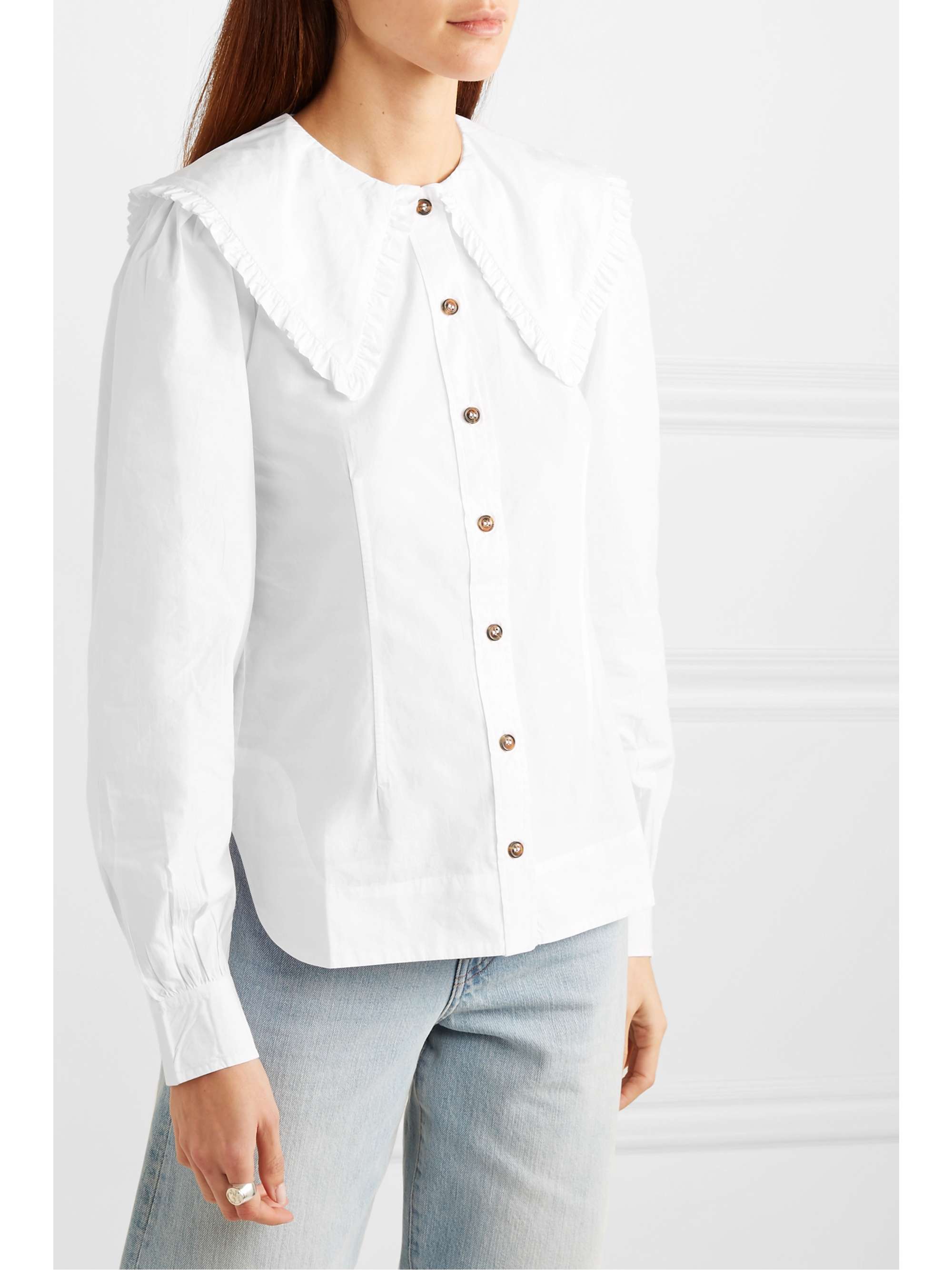 ganni white poplin blouse