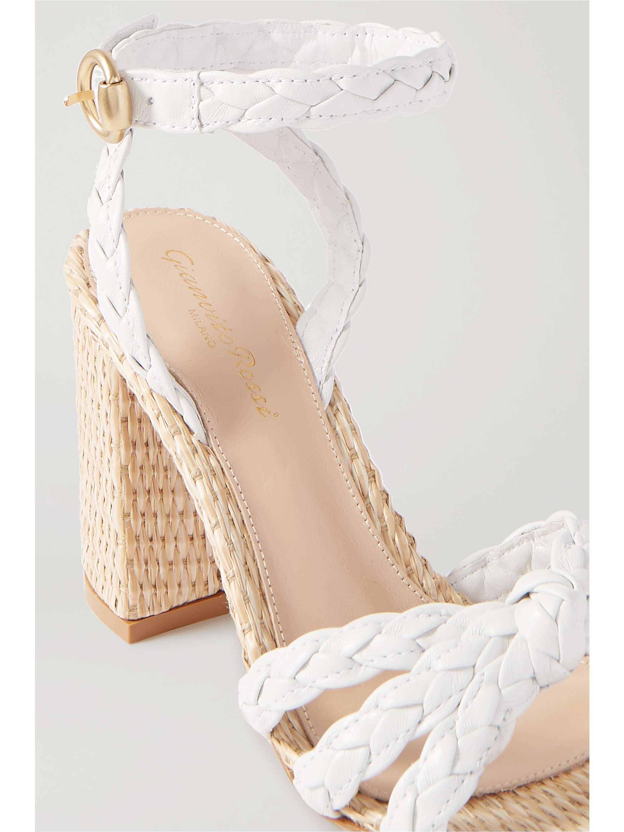 GIANVITO ROSSI 85 woven leather and raffia sandals