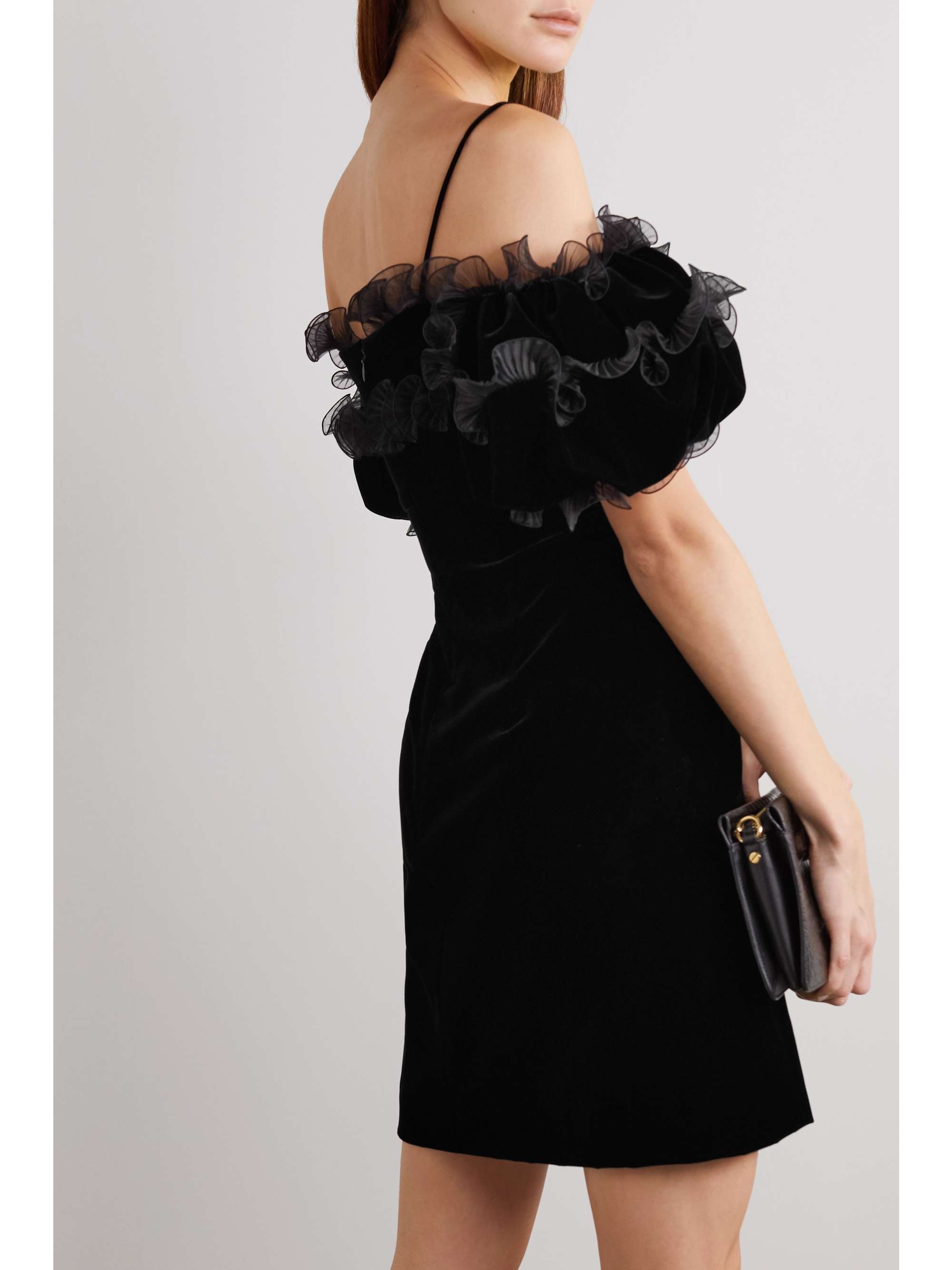 GIVENCHY Cutout ruffled plissé organza-trimmed velvet mini dress