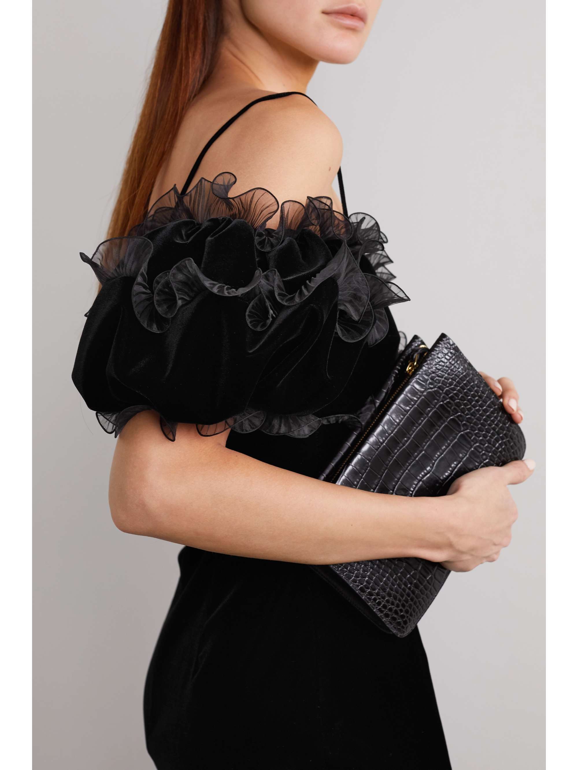 GIVENCHY Cutout ruffled plissé organza-trimmed velvet mini dress