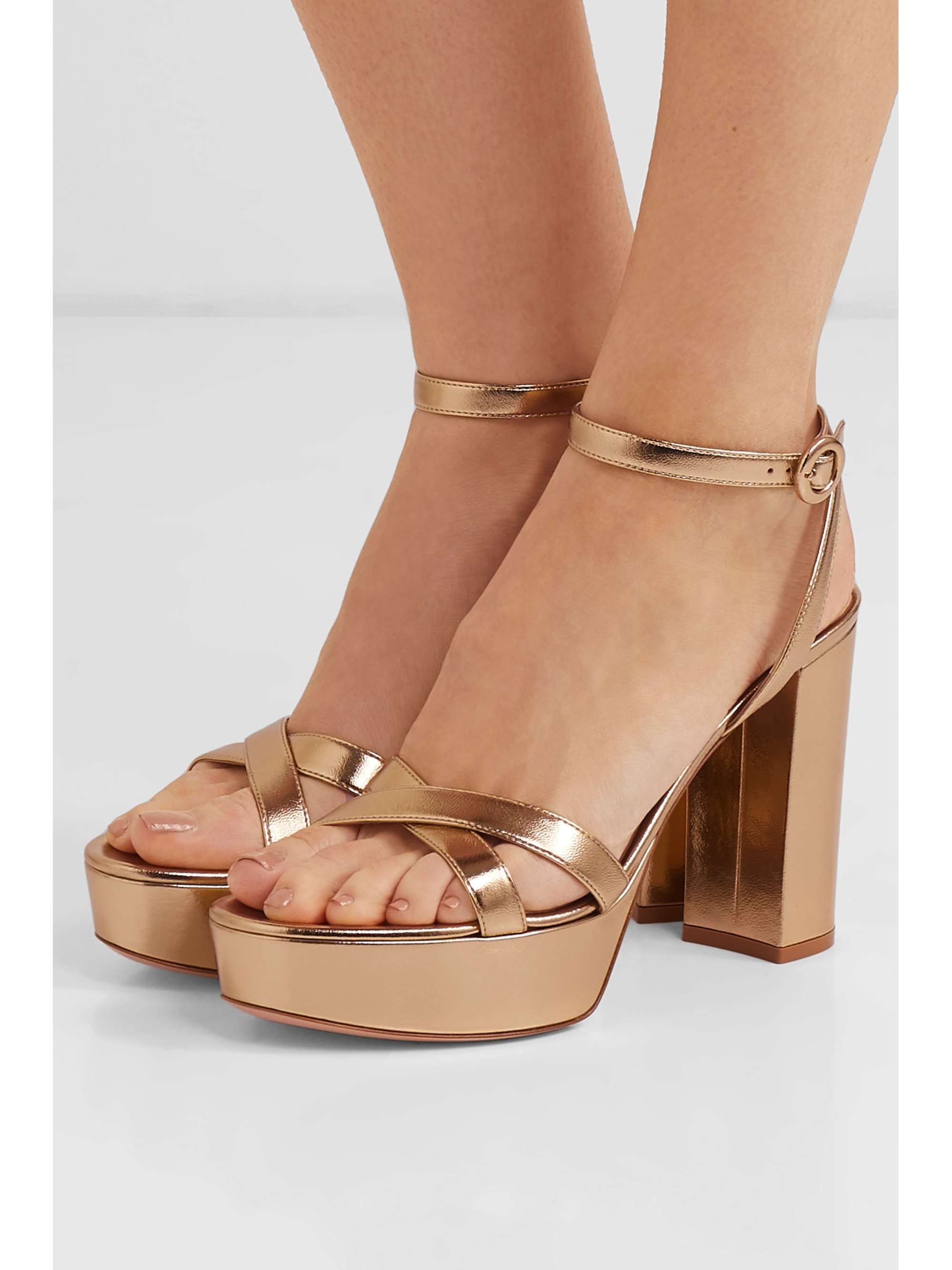 GIANVITO ROSSI Poppy 120 metallic leather platform sandals