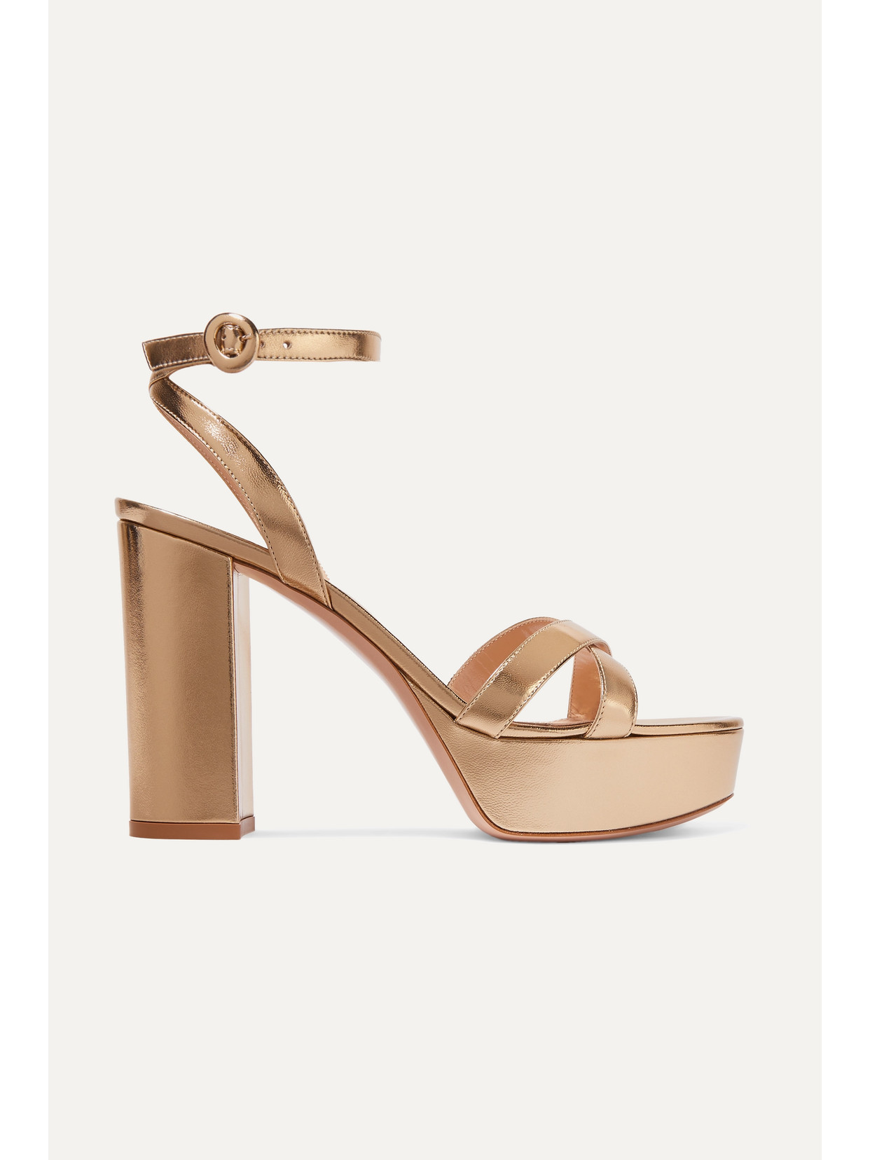 Gianvito Rossi Poppy 120 Metallic Leather Platform Sandals In Gold