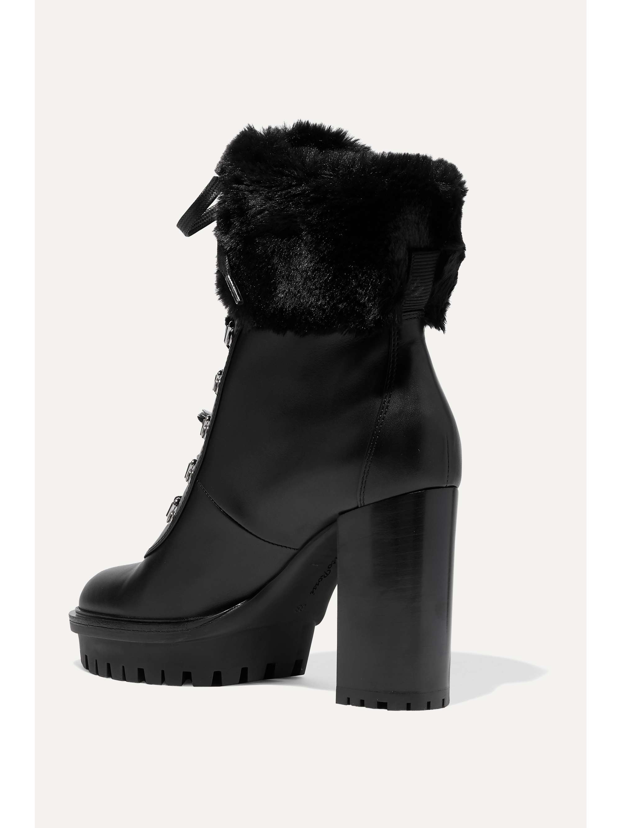 GIANVITO ROSSI 100 faux fur-trimmed leather platform ankle boots