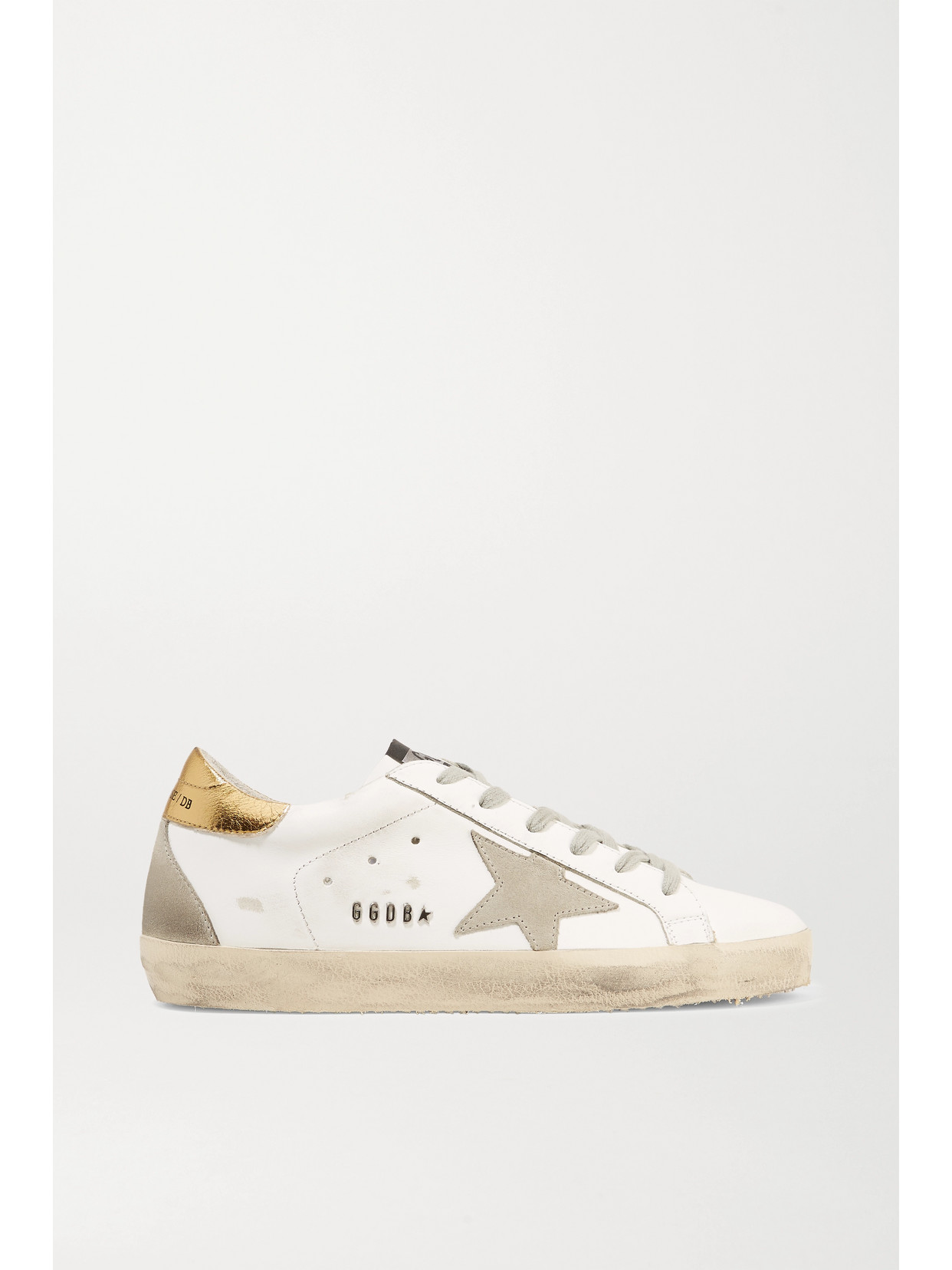 GOLDEN GOOSE SUPERSTAR DISTRESSED LEATHER AND SUEDE SNEAKERS