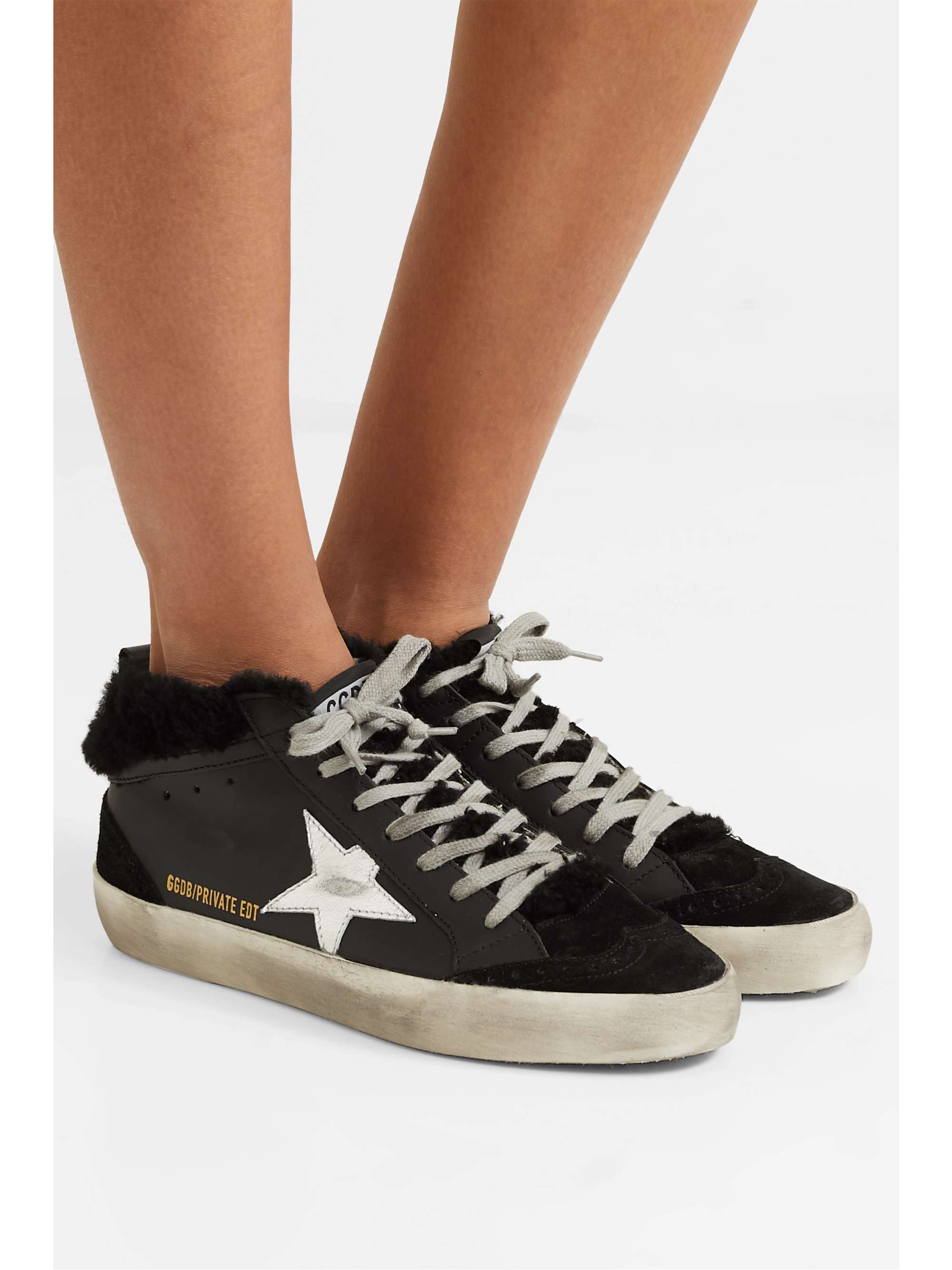 Mid Star shearling-lined distressed leather suede sneakers | NET-A-PORTER