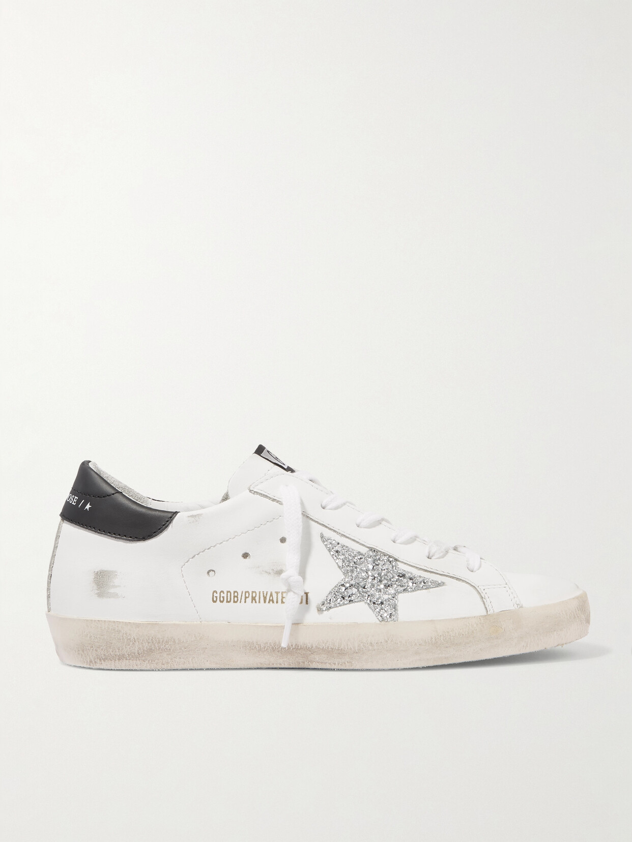 Golden Goose Superstar Distressed Glittered Leather Sneakers In White