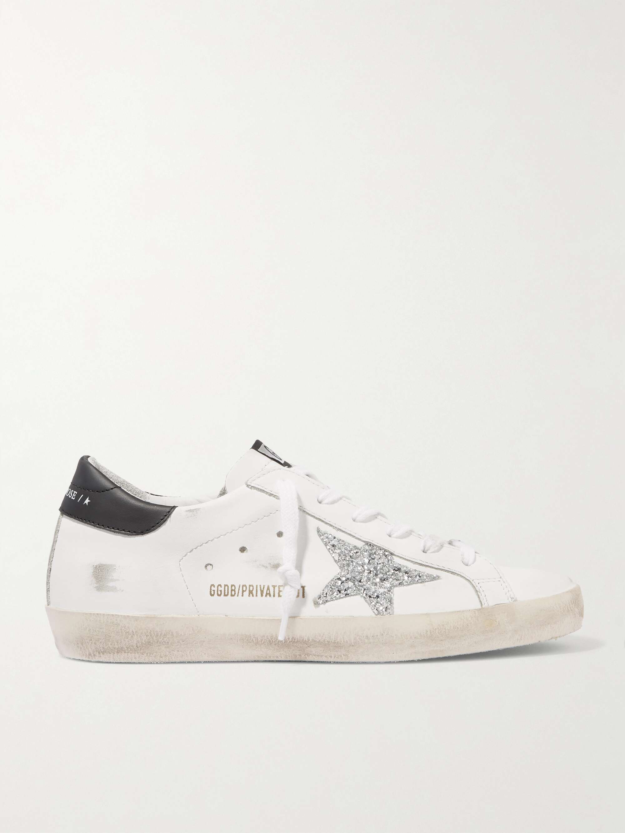 GOLDEN GOOSE Superstar distressed glittered leather sneakers | NET-A-PORTER