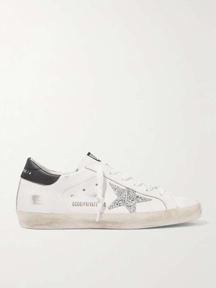 Golden Goose Superstar Distressed Glittered Leather Sneakers