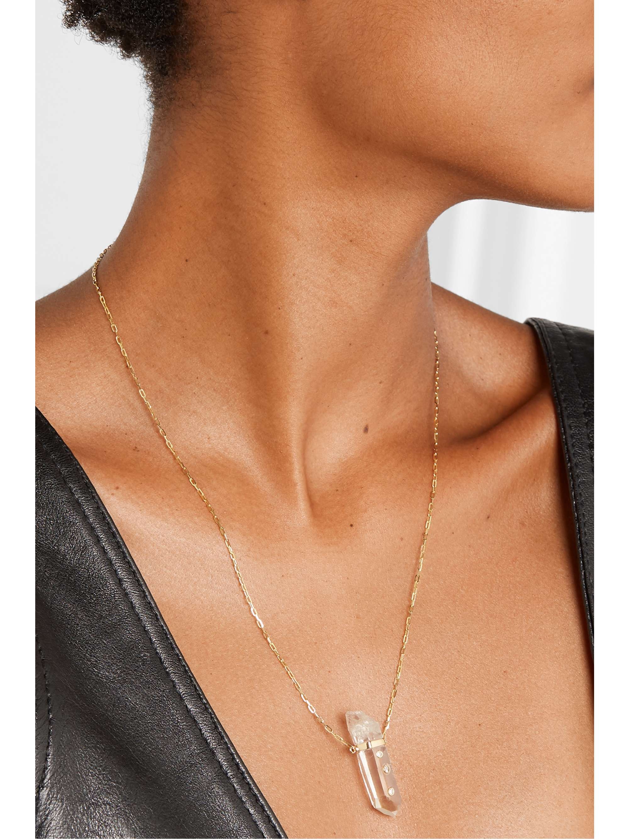 HARRIS ZHU 14-karat gold, crystal quartz and diamond necklace