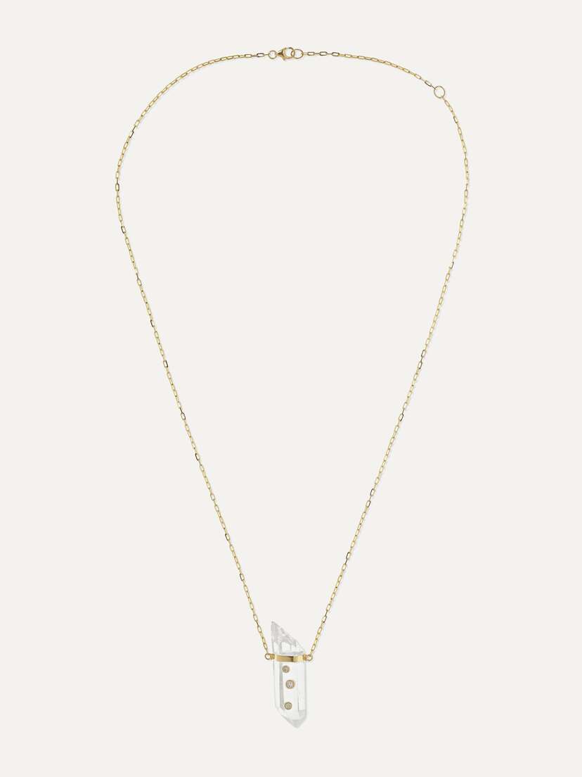 Harris Zhu 14-karat Gold, Crystal Quartz And Diamond Necklace