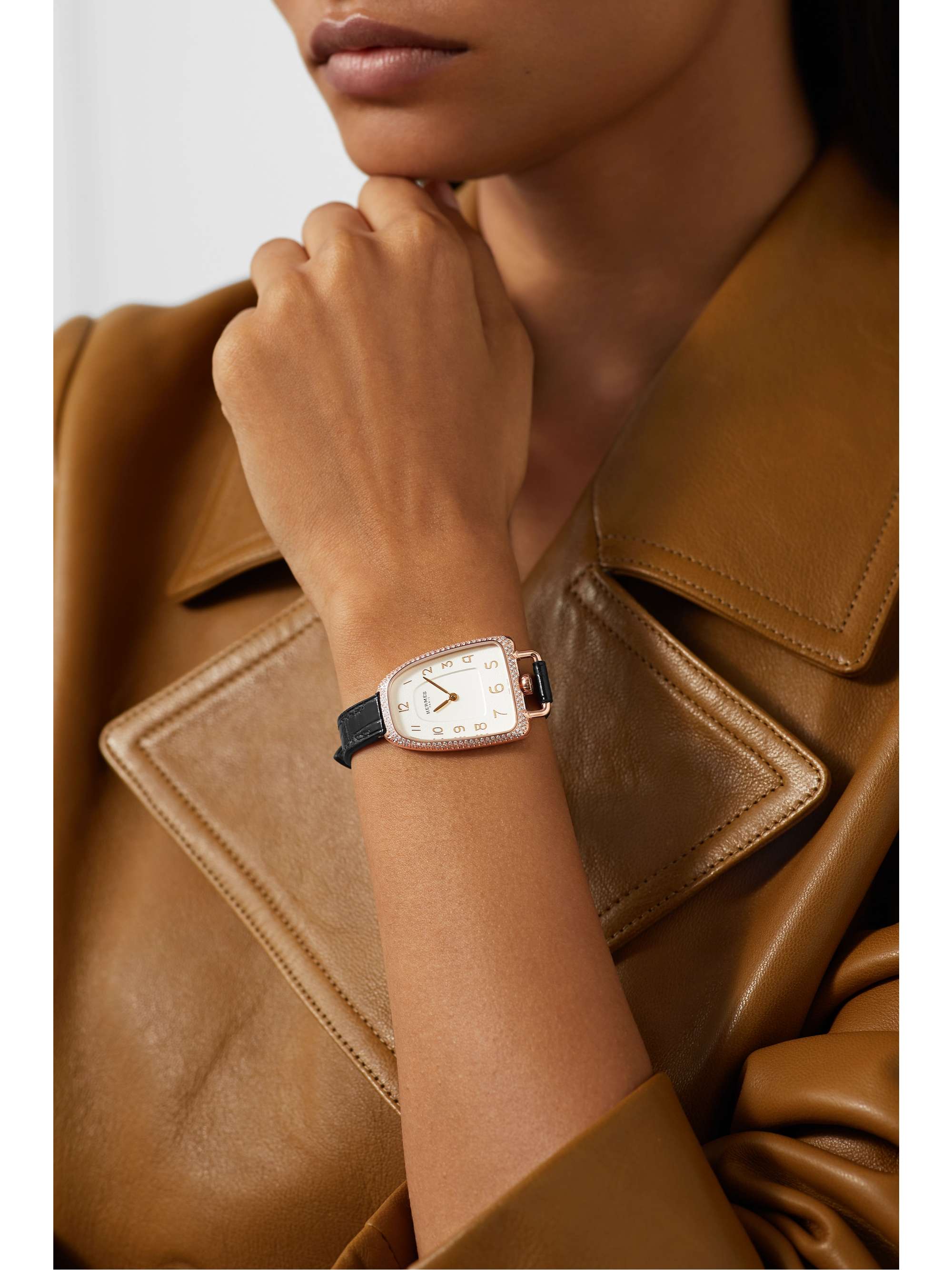 HERMÈS TIMEPIECES Galop d'Hermès 40 毫米 18K 玫瑰金大号腕表（短吻鳄鱼皮表带）