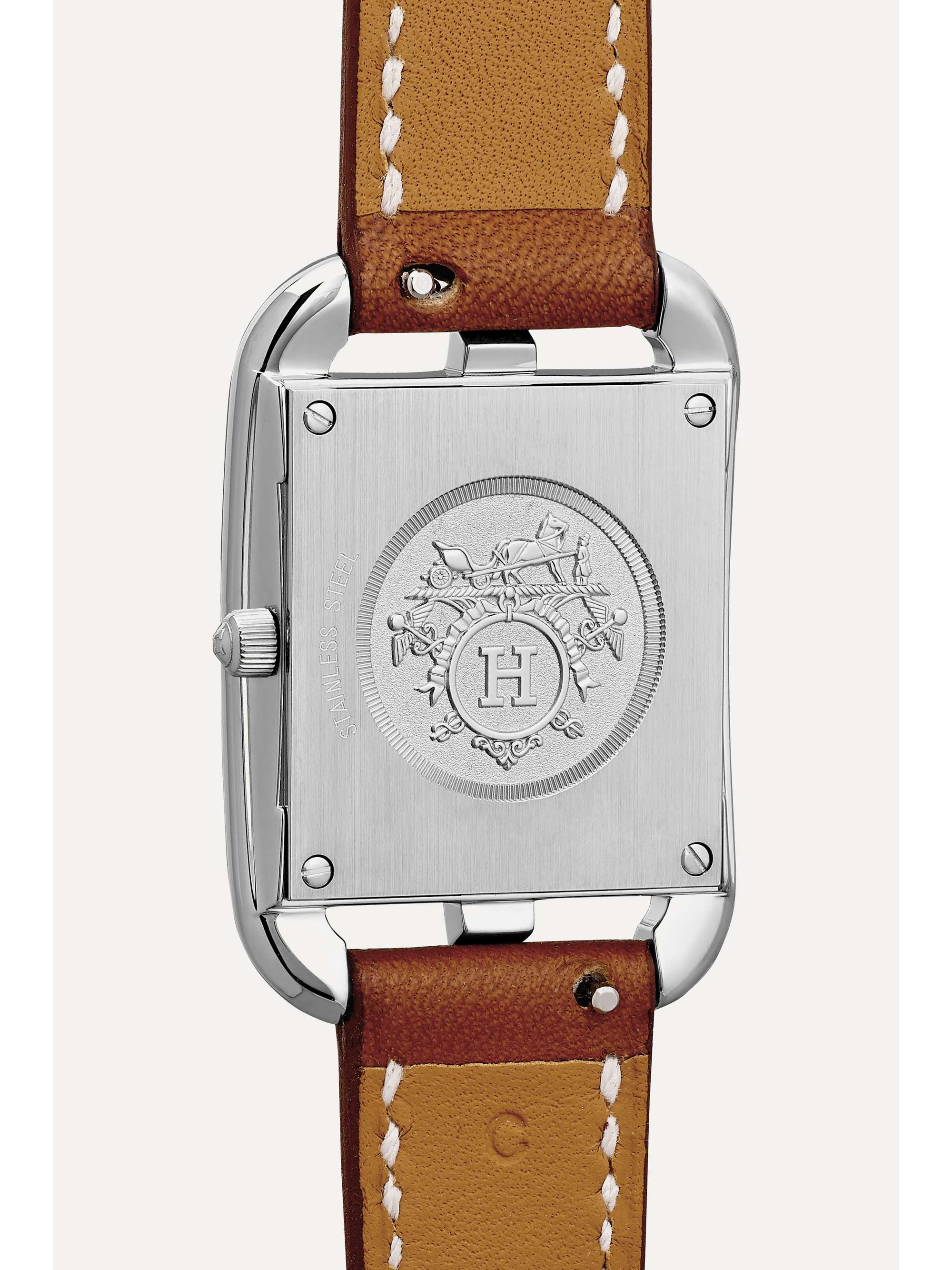 HERMÈS TIMEPIECES Cape Cod 23mm small stainless steel, leather, mother-of-pearl and diamond watch