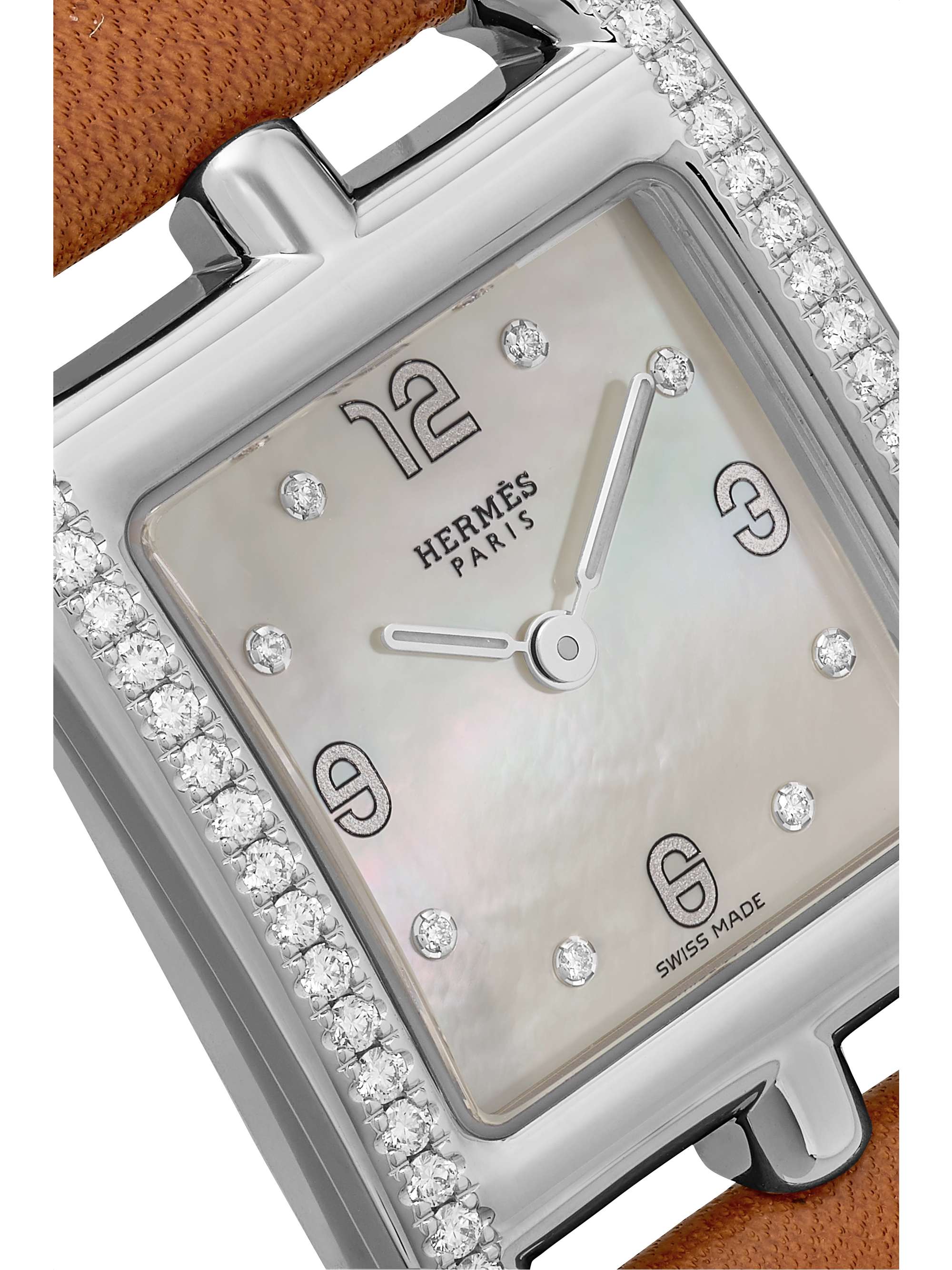 HERMÈS TIMEPIECES Cape Cod 23mm small stainless steel, leather, mother-of-pearl and diamond watch