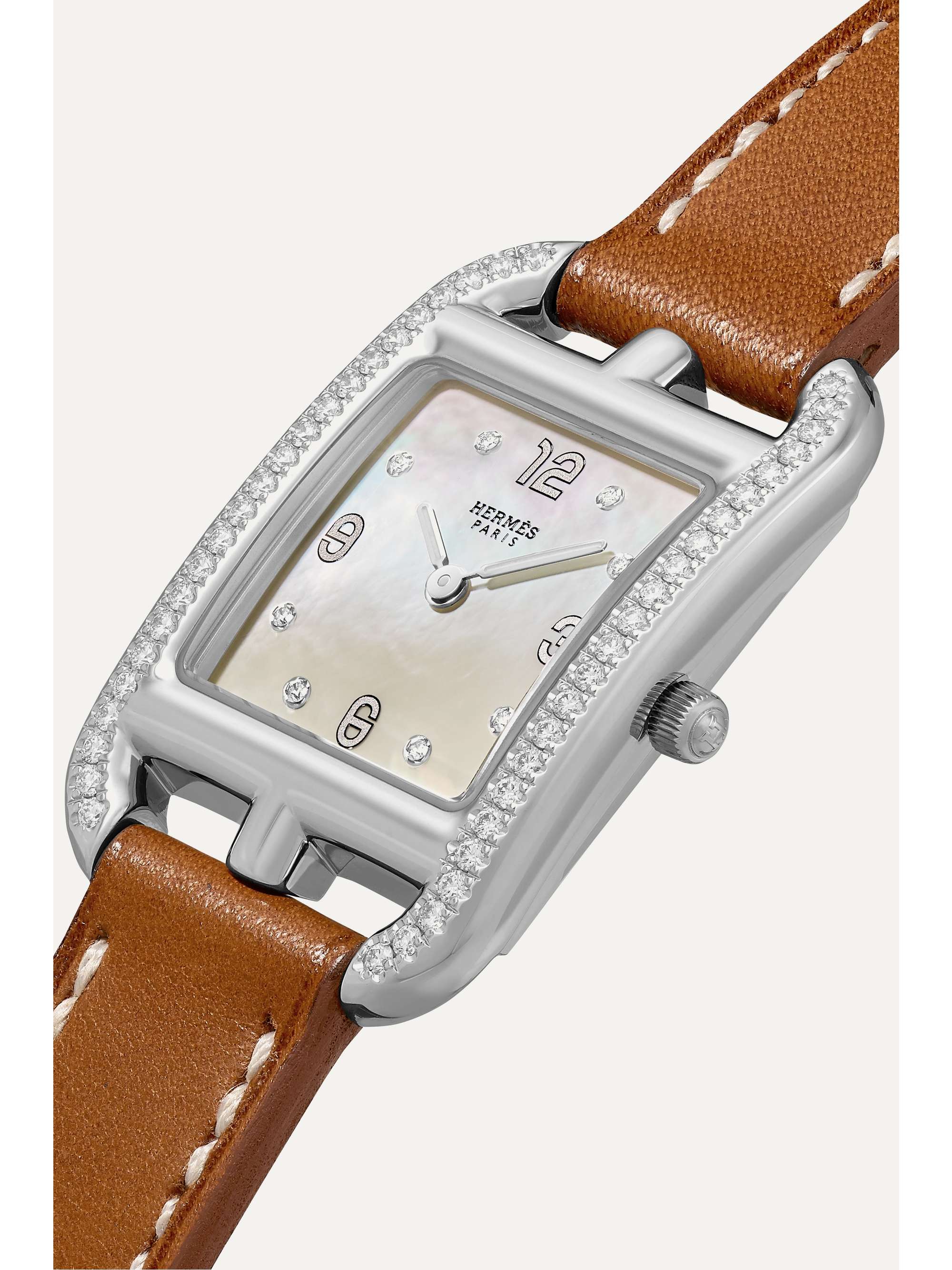 HERMÈS TIMEPIECES Cape Cod 23mm small stainless steel, leather, mother-of-pearl and diamond watch