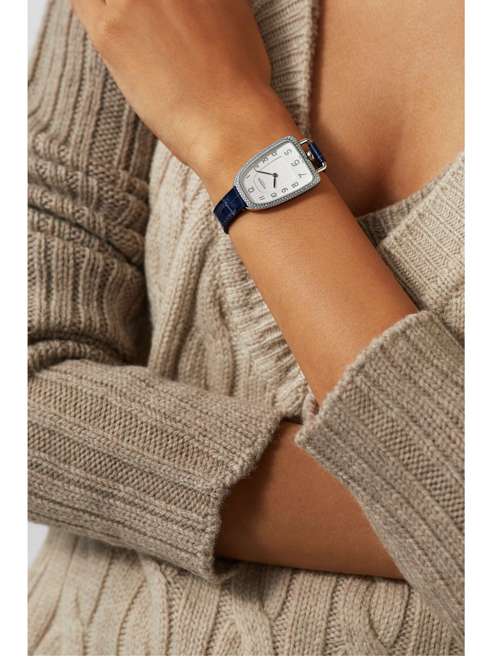 HERMÈS TIMEPIECES Galop d'Hermès 40 mm große Uhr aus 18 Karat Roségold mit Alligatorlederarmband