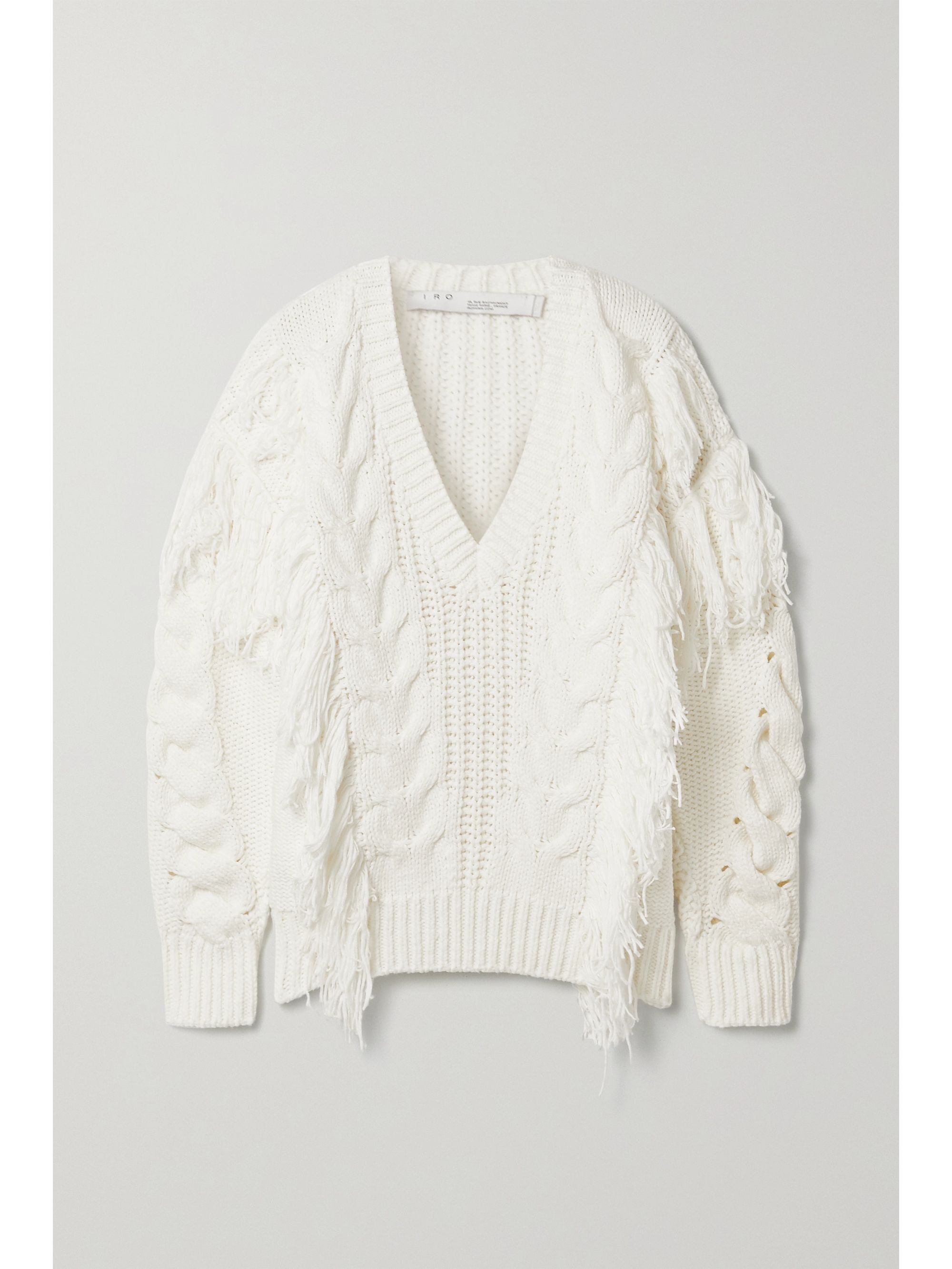 cable knit fringe sweater