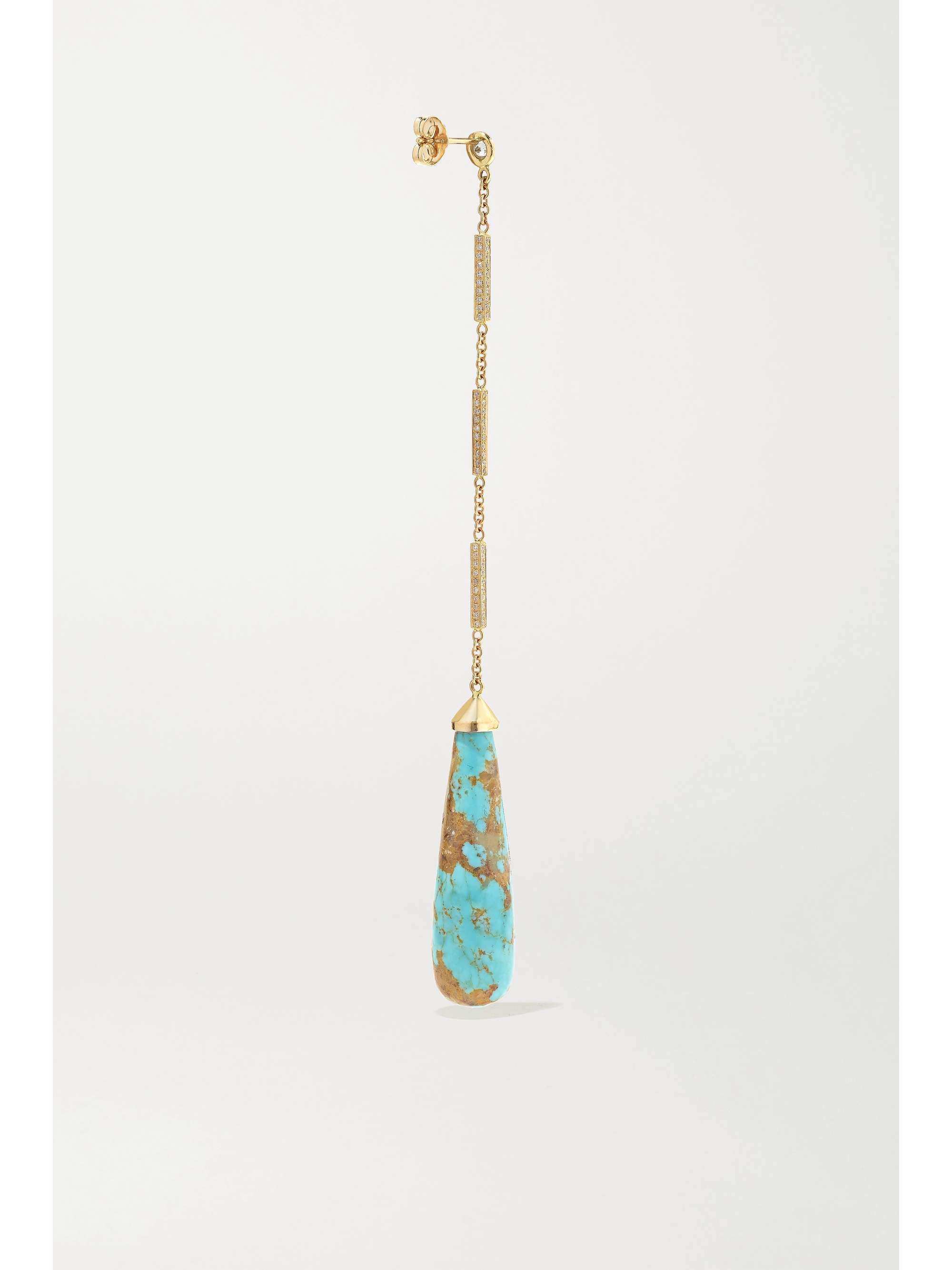 JACQUIE AICHE 14-karat gold, turquoise and diamond earrings