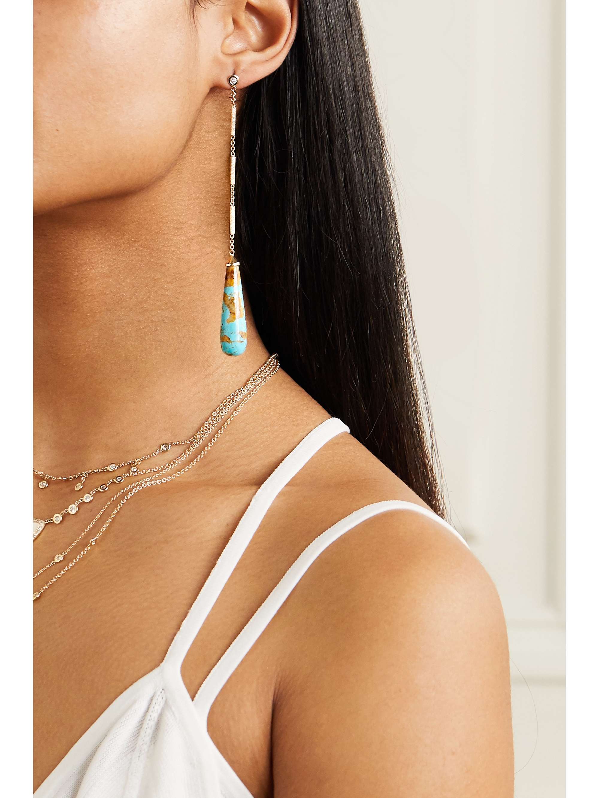 JACQUIE AICHE 14-karat gold, turquoise and diamond earrings