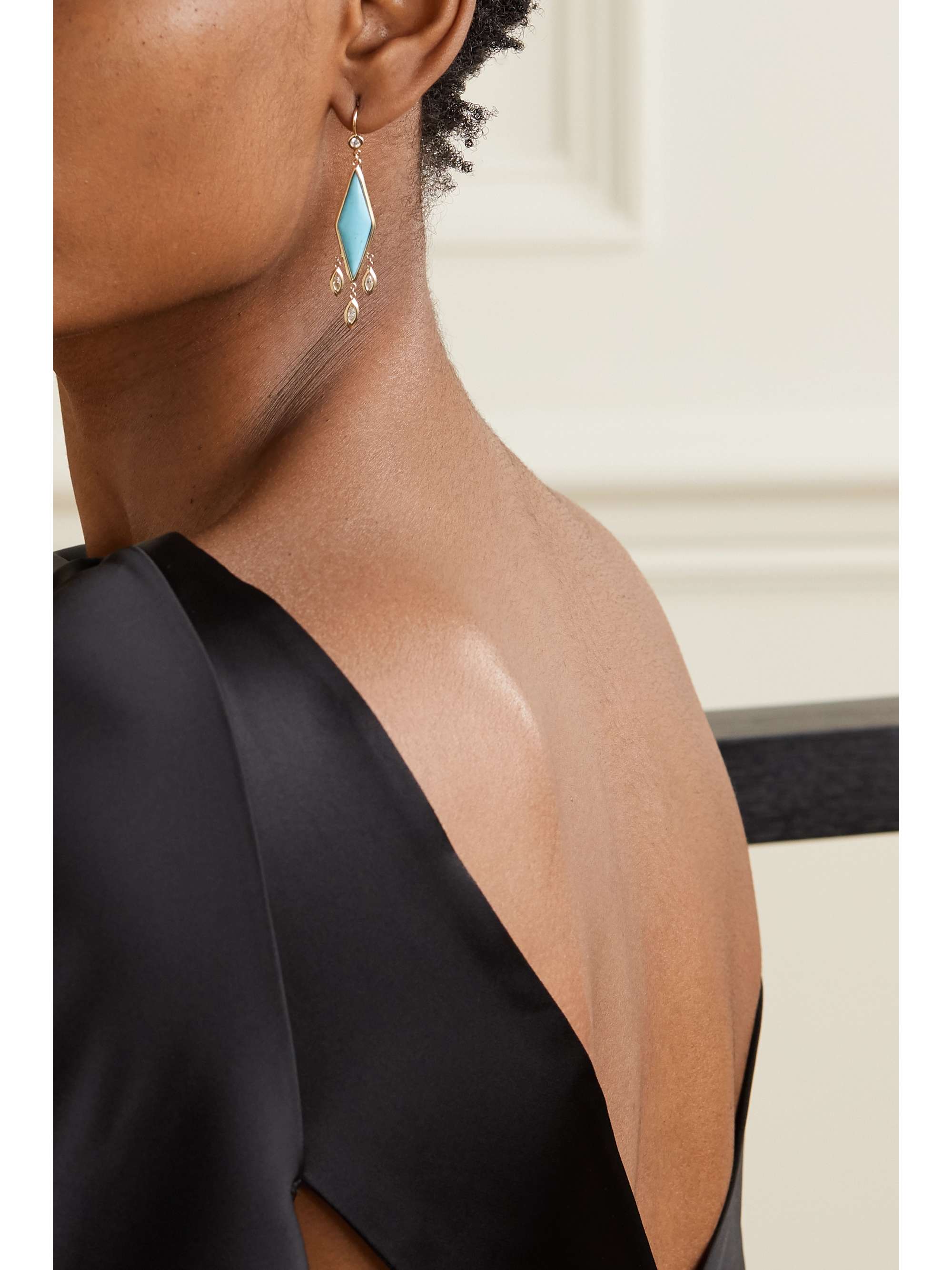 JACQUIE AICHE 14-karat gold, turquoise and diamond earrings