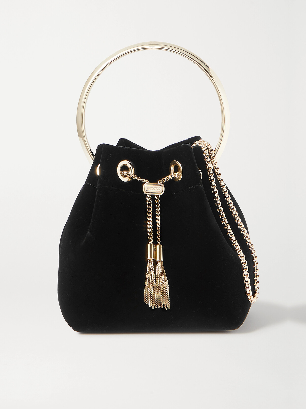 Jimmy Choo Bon Bon Velvet Bucket Bag In Black