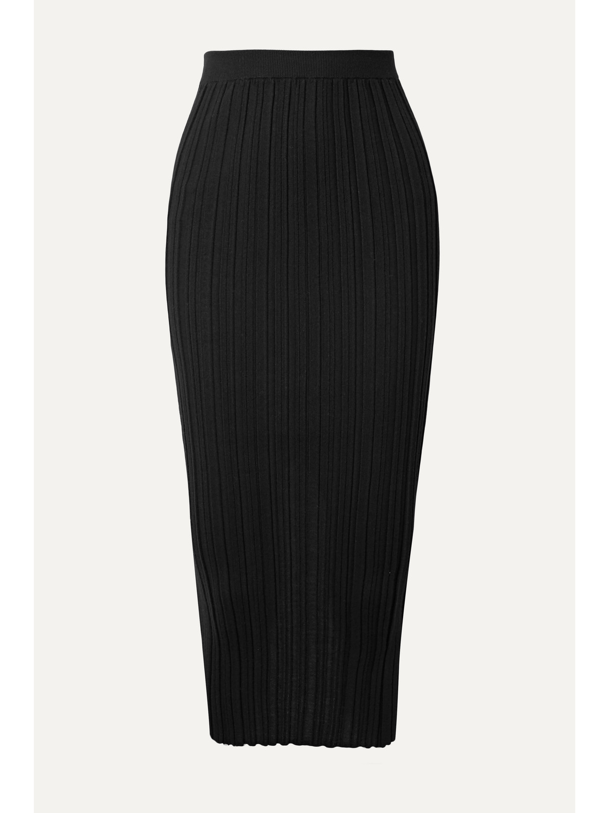 Helmut Lang Ribbed Merino Wool-blend Midi Skirt In Black
