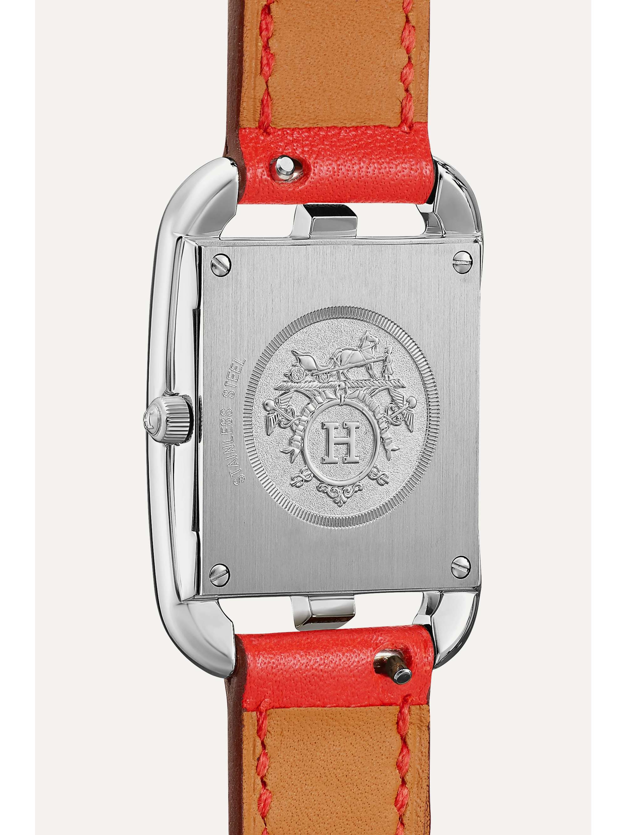 HERMÈS TIMEPIECES Cape Cod 23 mm kleine Uhr aus Edelstahl mit Lederarmband