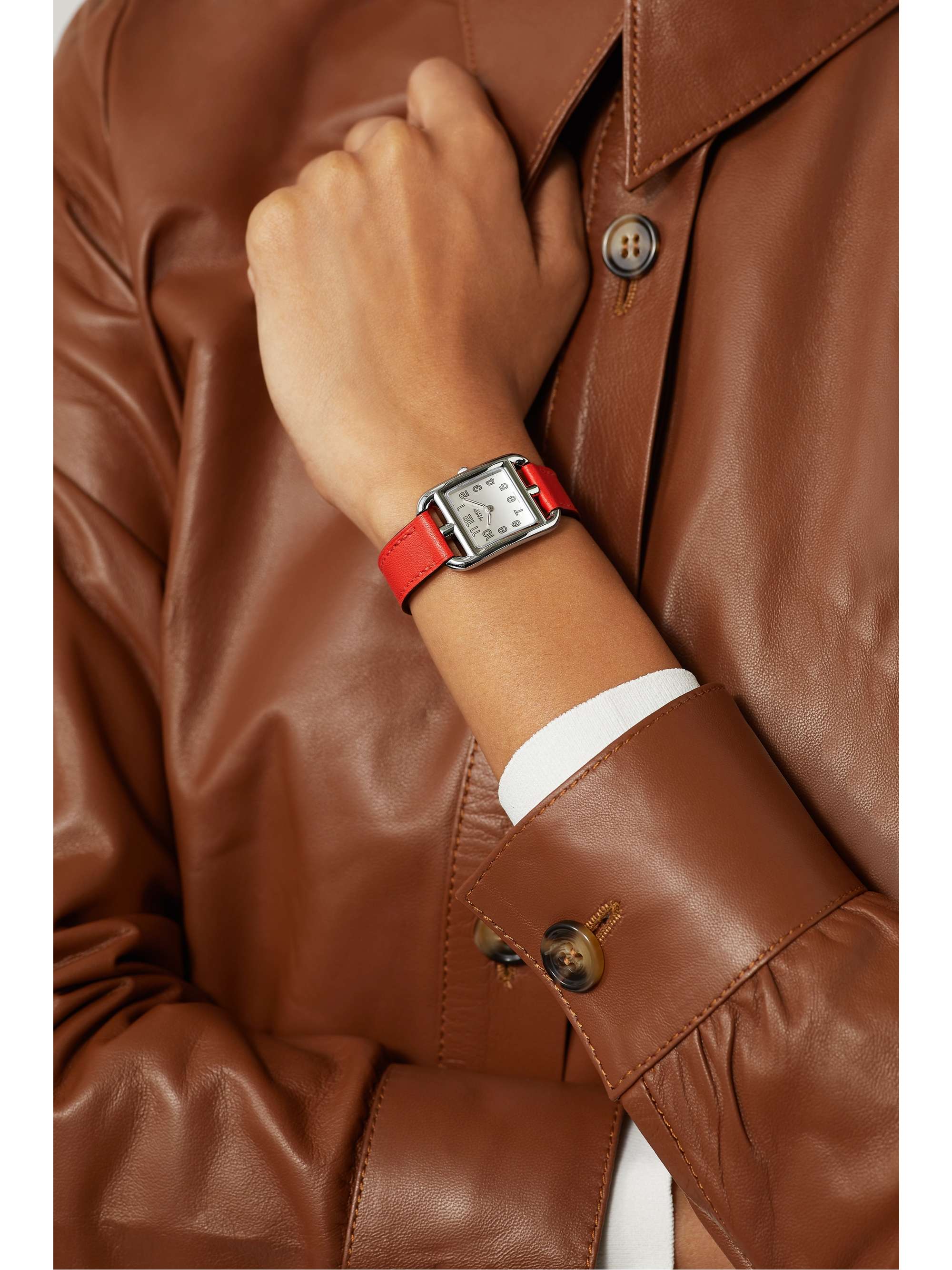 HERMÈS TIMEPIECES Cape Cod 23 mm kleine Uhr aus Edelstahl mit Lederarmband