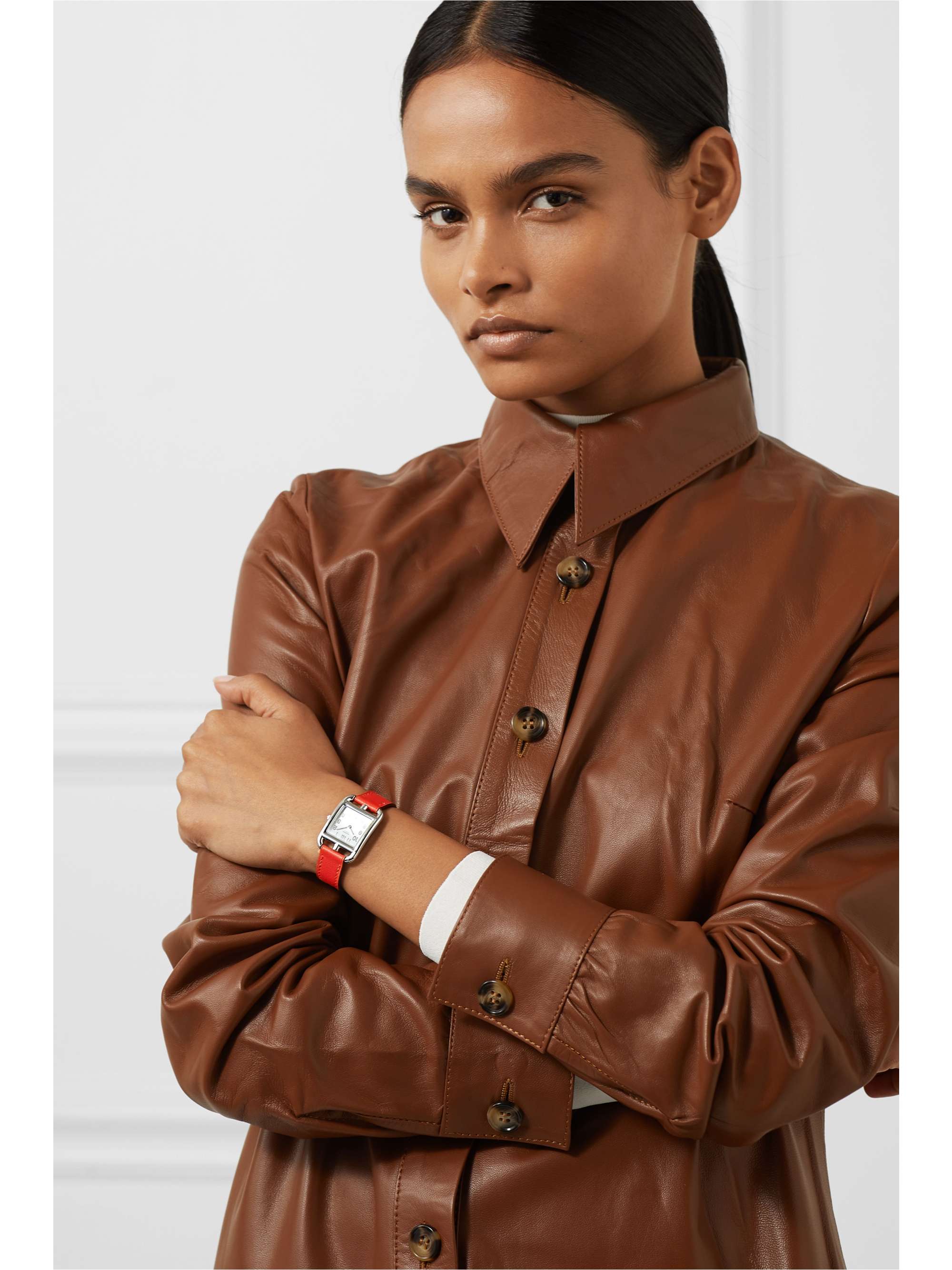 HERMÈS TIMEPIECES Cape Cod 23 mm kleine Uhr aus Edelstahl mit Lederarmband