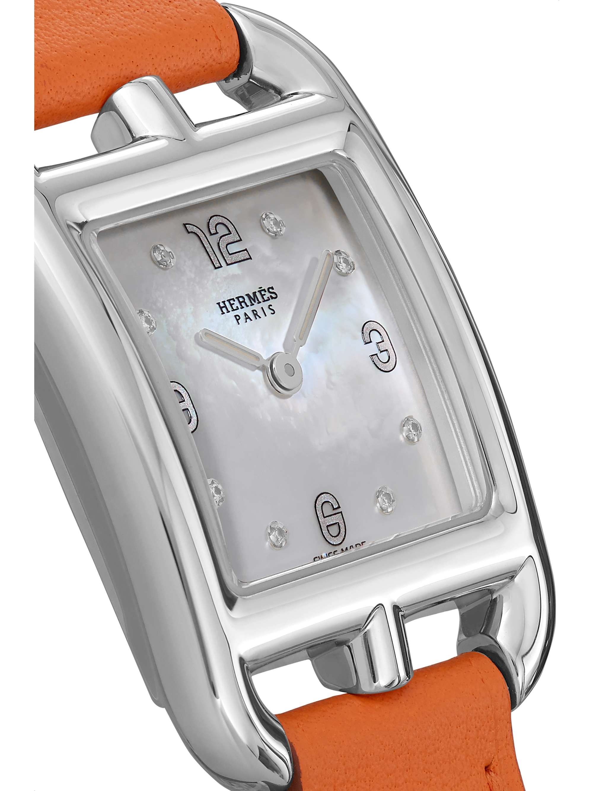 HERMÈS TIMEPIECES Cape Cod 23mm small stainless steel, leather, mother-of-pearl and diamond watch