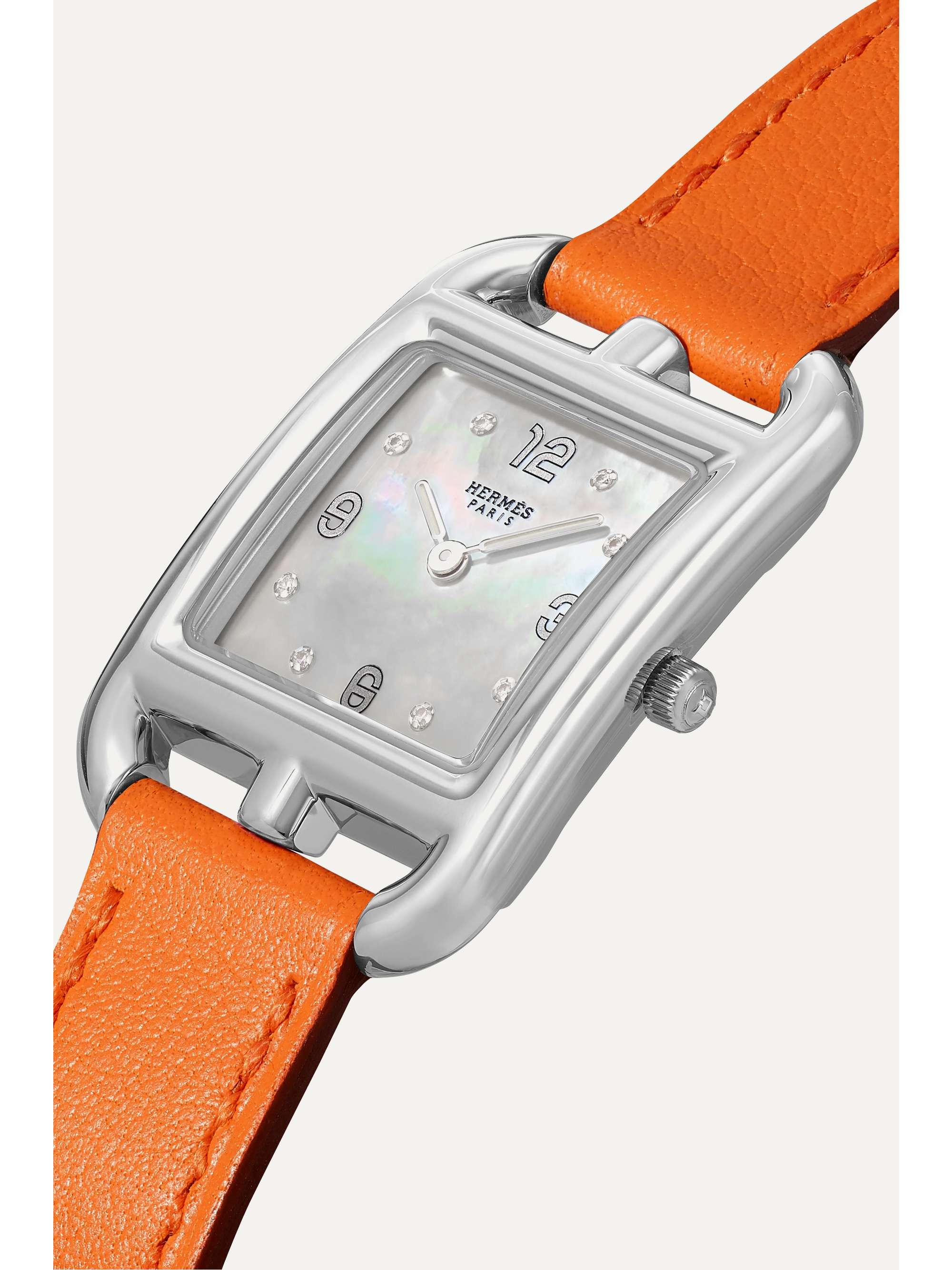 HERMÈS TIMEPIECES Cape Cod 23mm small stainless steel, leather, mother-of-pearl and diamond watch